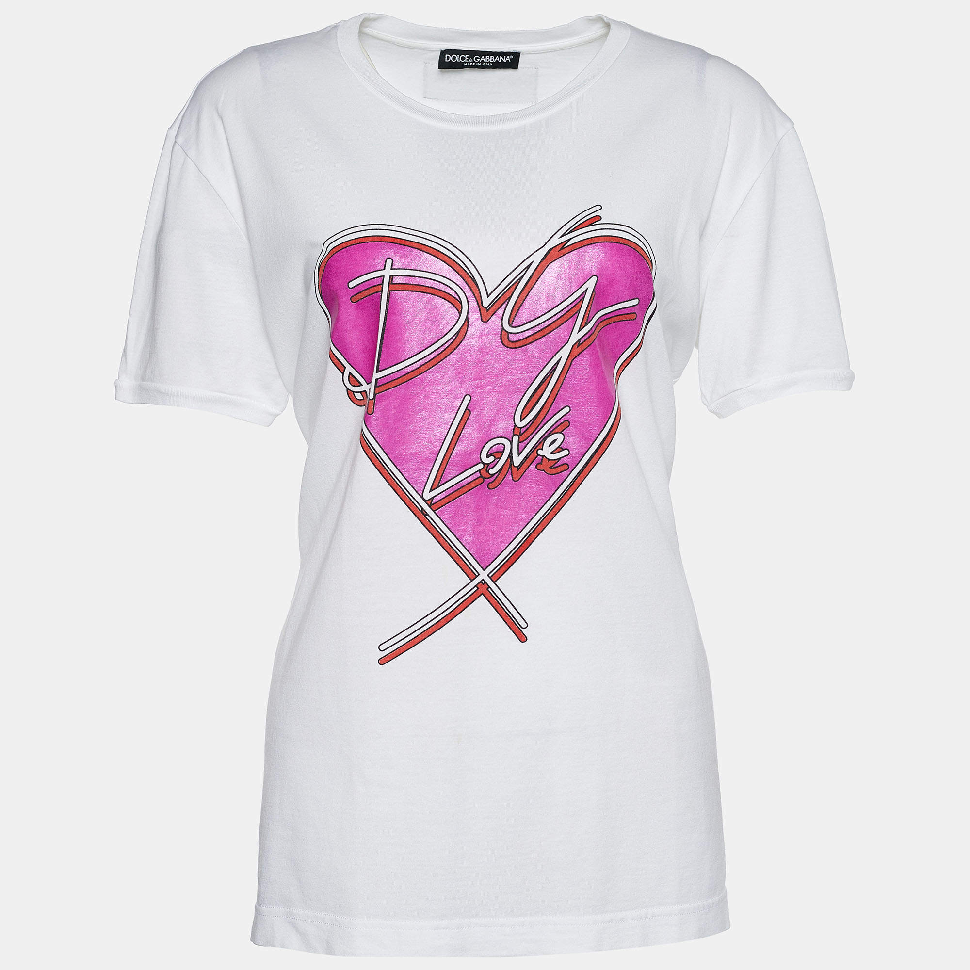 Pre Owned Dolce & Gabbana White Jersey DG Love Foil Print T-Shirt M