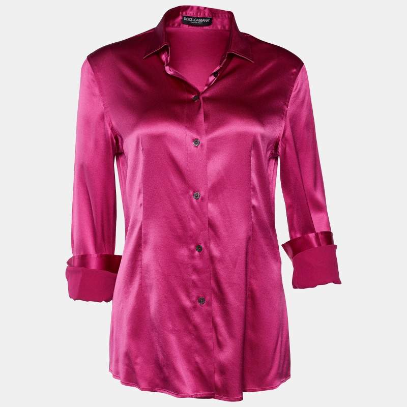 Pre Owned Dolce & Gabbana Fuschia Pink Satin Button Front Shirt M