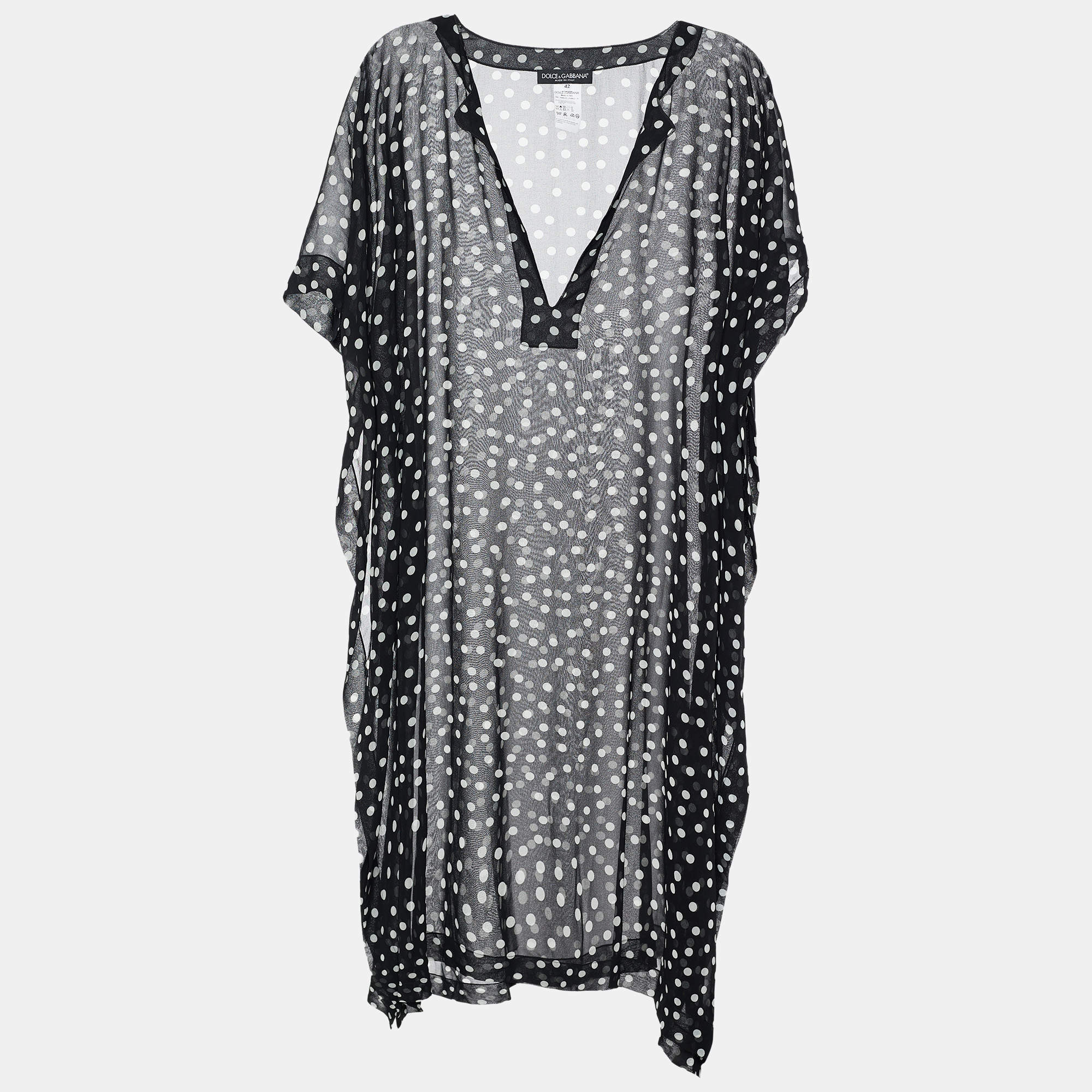 Pre Owned Dolce & Gabbana Black/White Polka Dot Print Georgette Oversized Top M