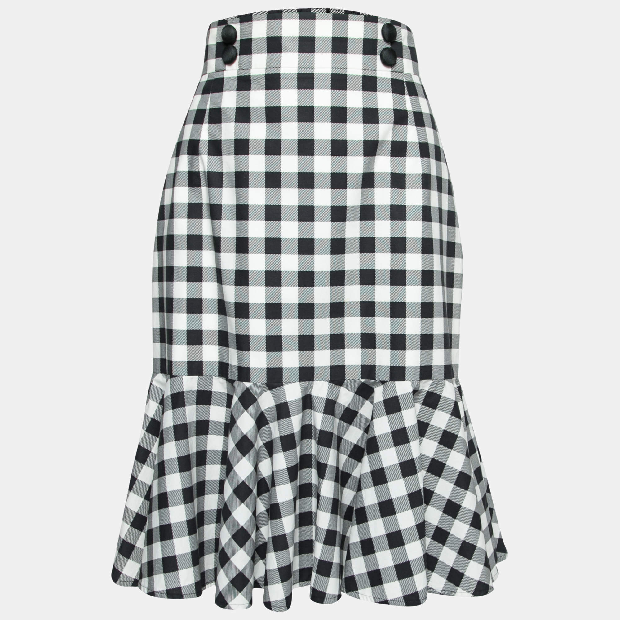 مملوكة مسبقًا Dolce & Gabbana Gingham Checkered Cotton Flared Hem Skirt M