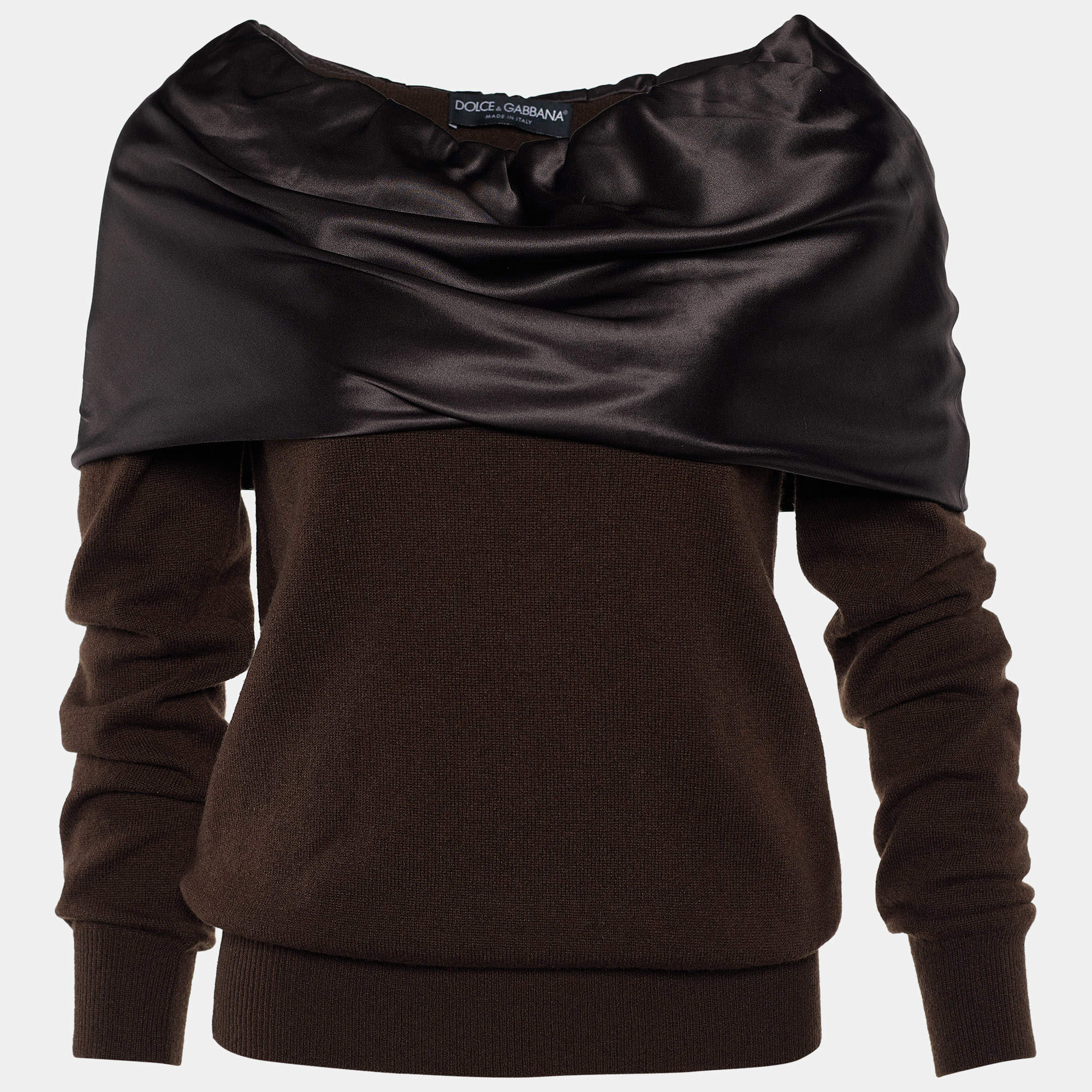 Pre Owned Dolce & Gabbana Brown Cashmere & Silk Draped Neck Sweater S