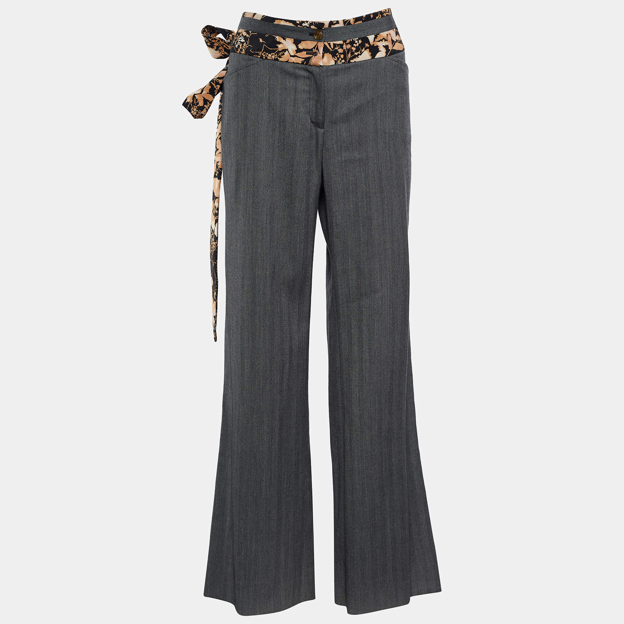 Pre Owned Dolce & Gabbana Grey Wool Printed Belt Detail Trousers L
