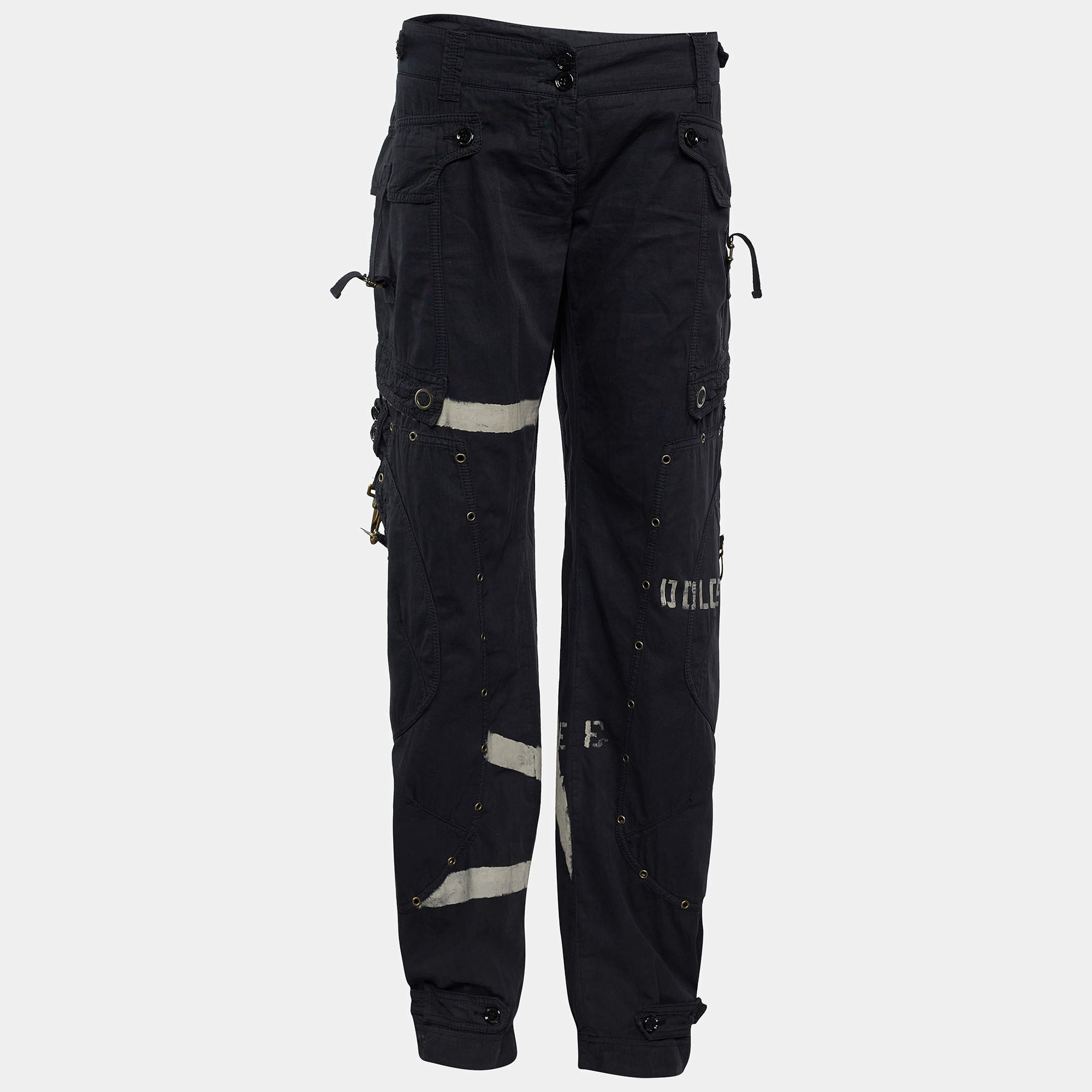 Pre Owned Dolce & Gabbana Black Cotton Cargo Pants L