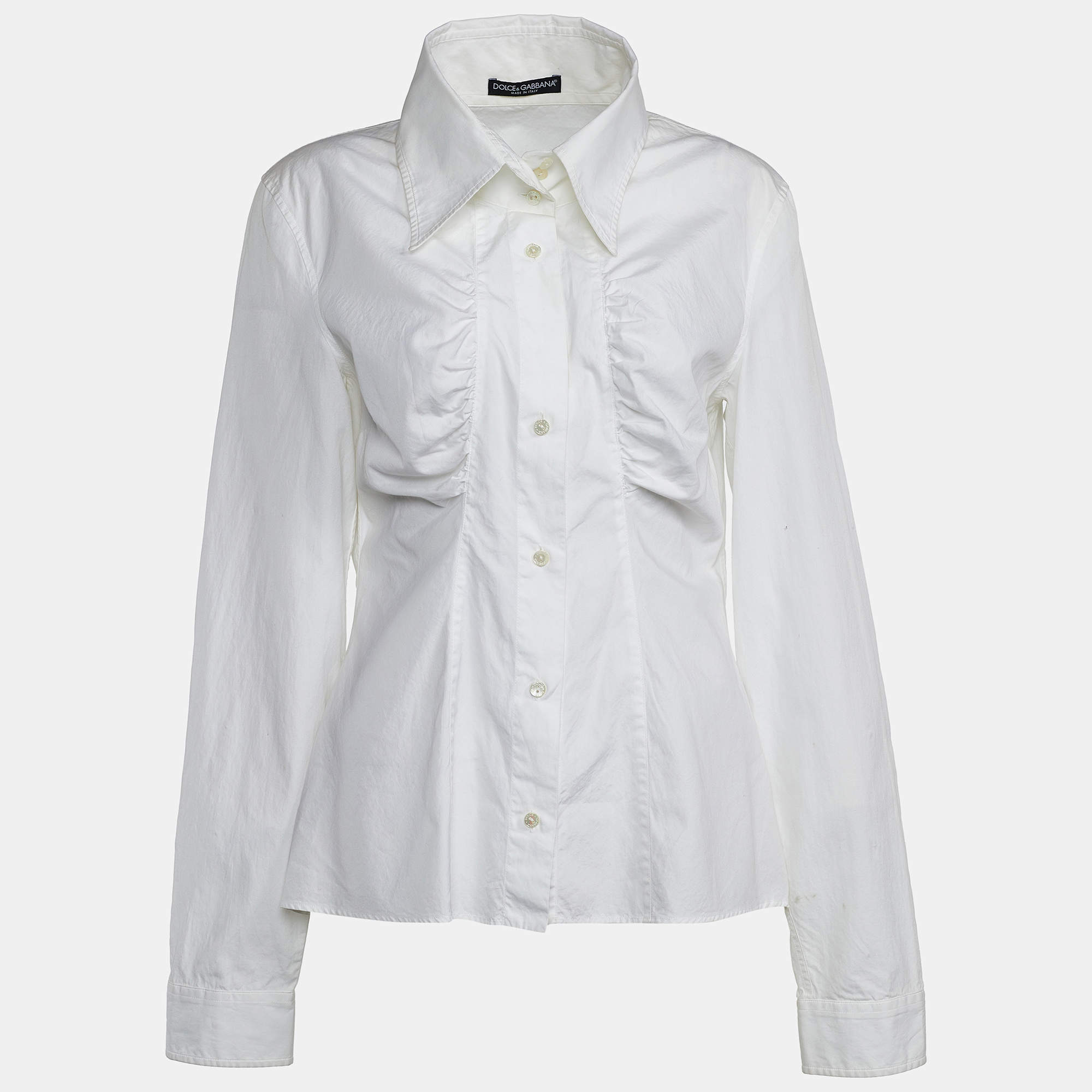 Pre Owned Dolce & Gabbana White Cotton Button Front Shirt L