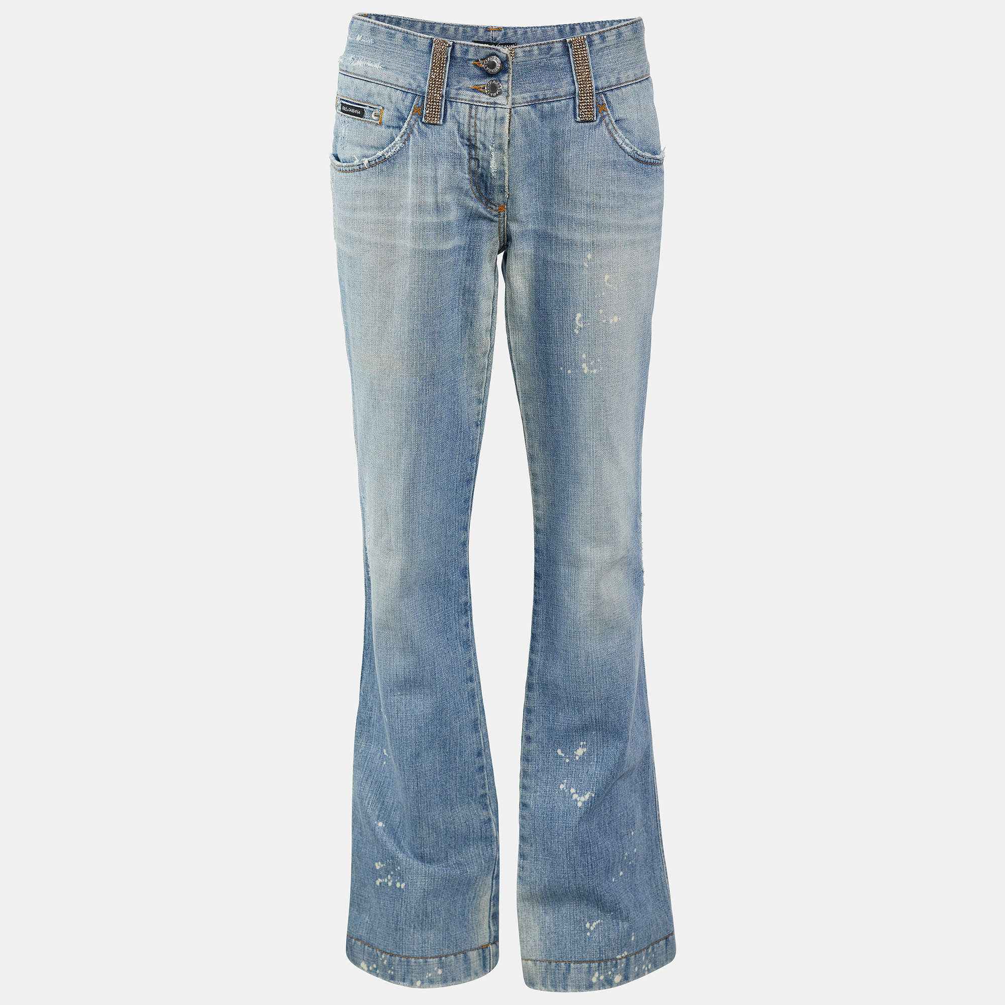 Pre Owned Dolce & Gabbana Blue Denim Embellished  Jeans  M/Waist 32"
