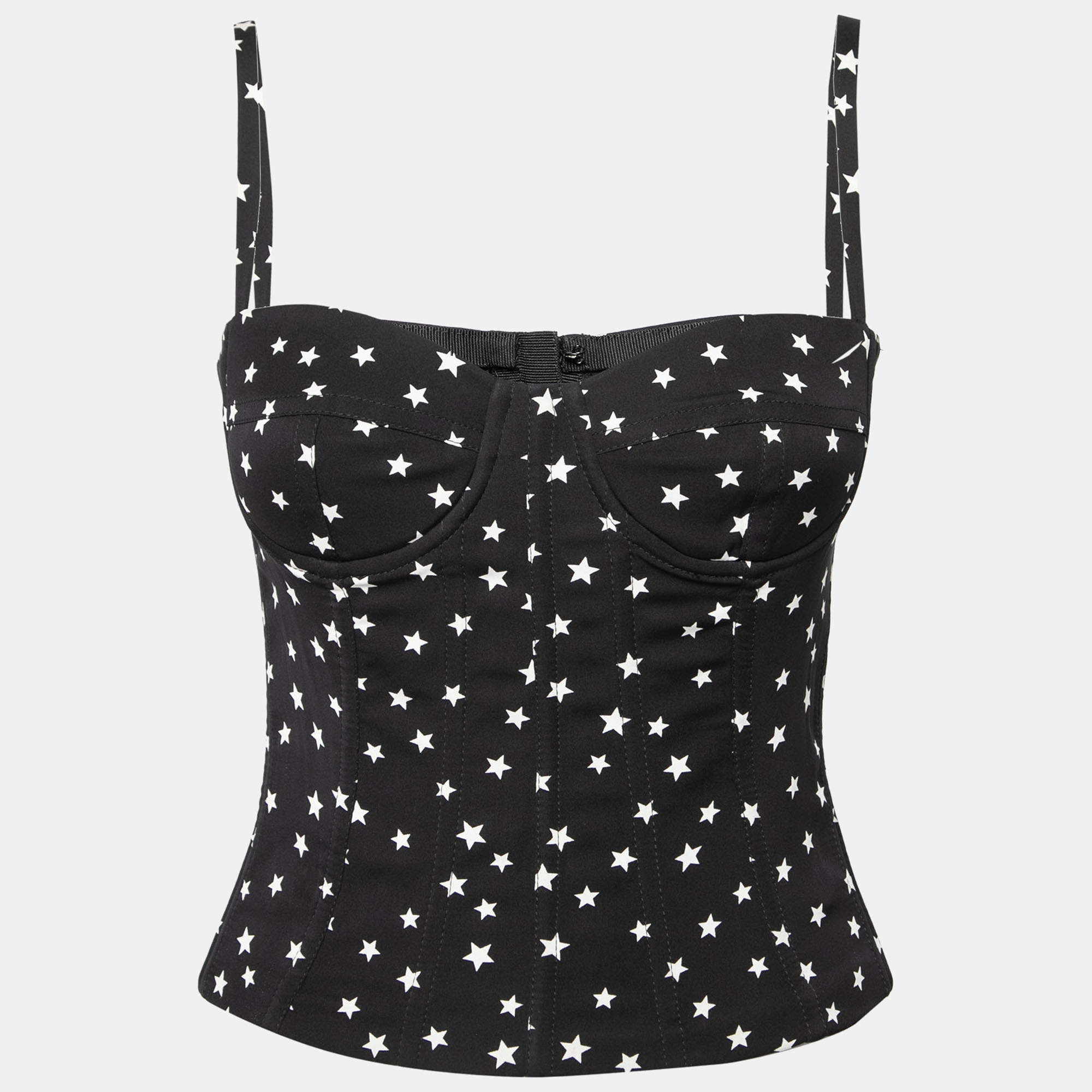 Pre Owned Dolce & Gabbana Black Start Printed Satin Corset Top S