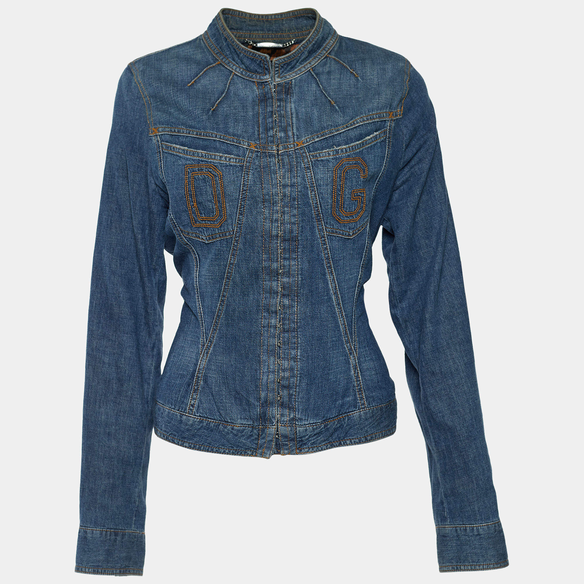Pre Owned Dolce & Gabbana Indigo Distressed Denim Varsity Jacket L
