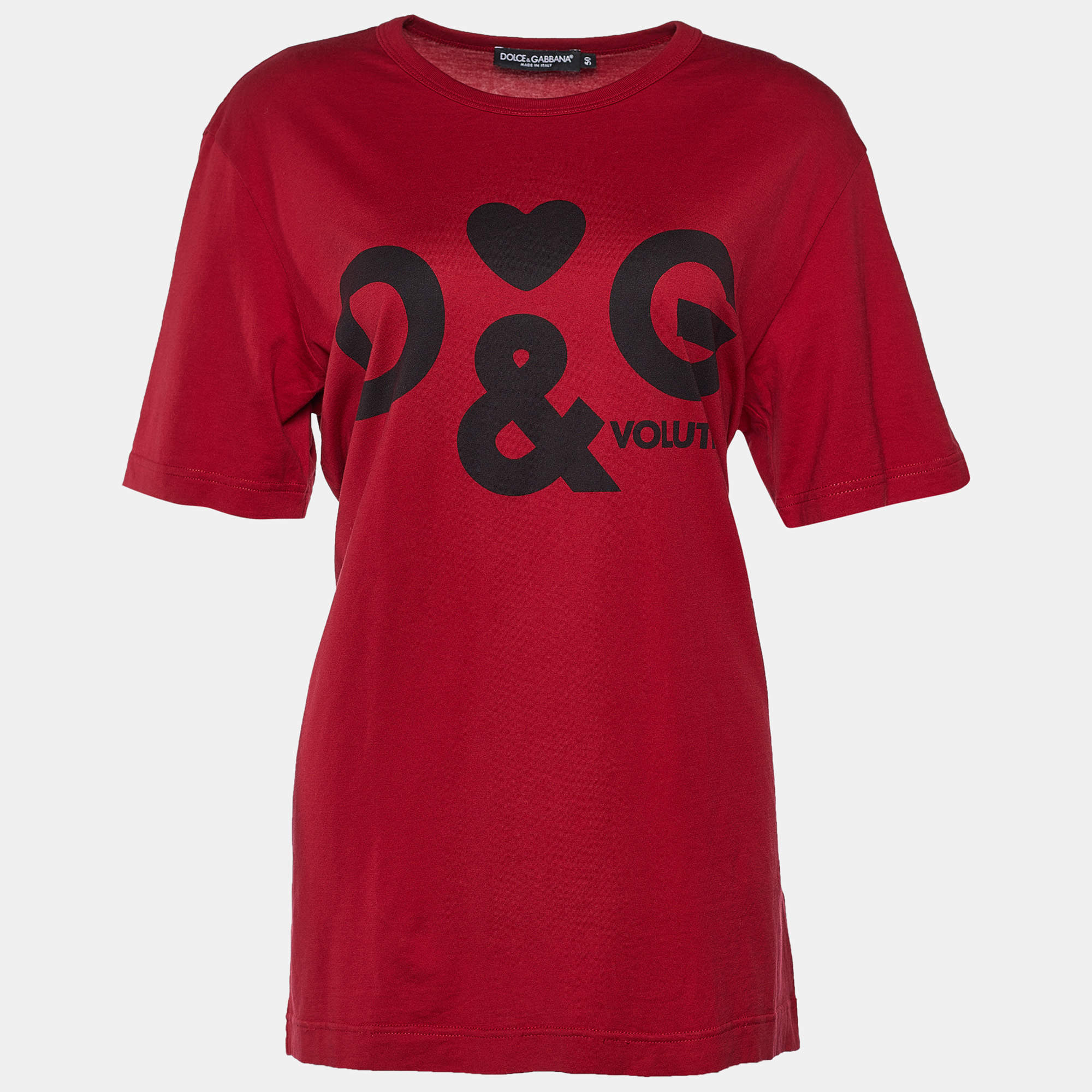 Pre Owned Dolce & Gabbana Burgundy Logo Print Jersey T-shirt XL
