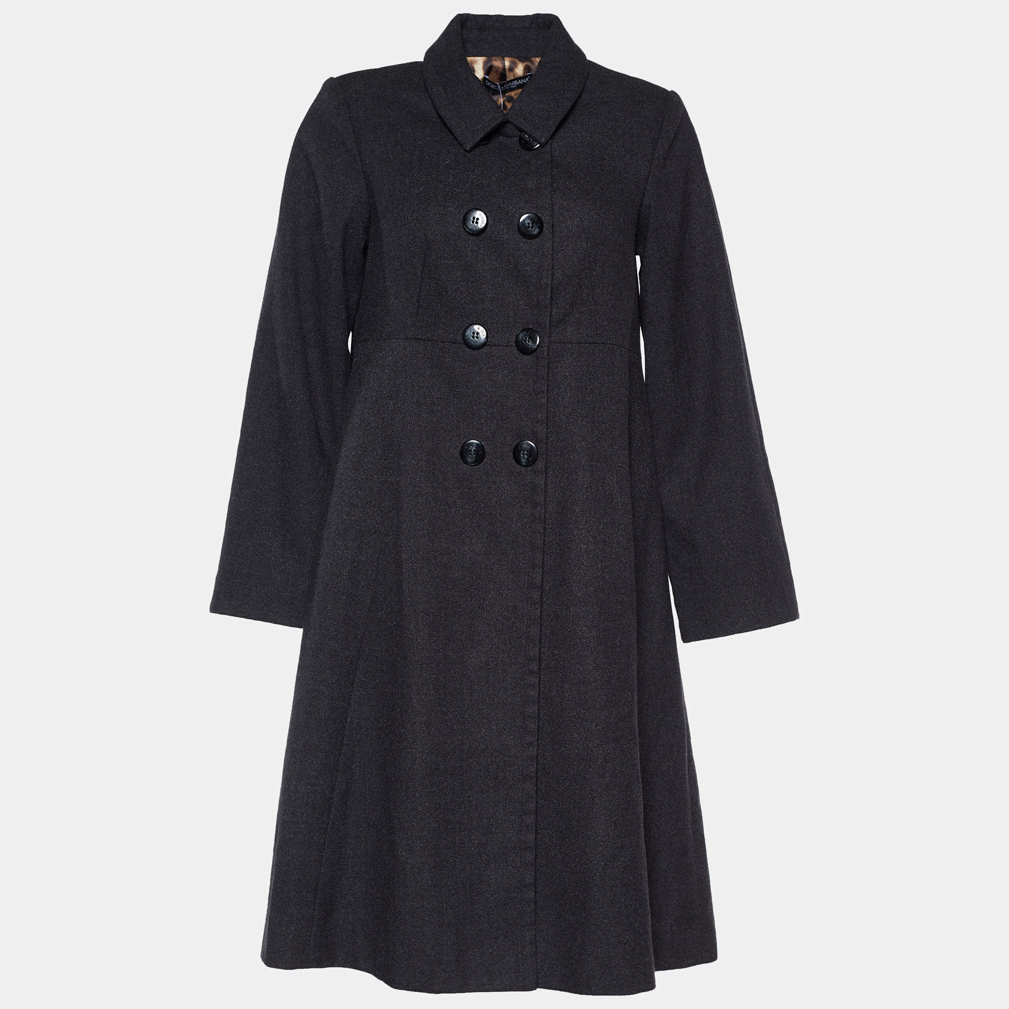 Dolce & Gabbana Grey Wool Flared Double Breasted Coat S