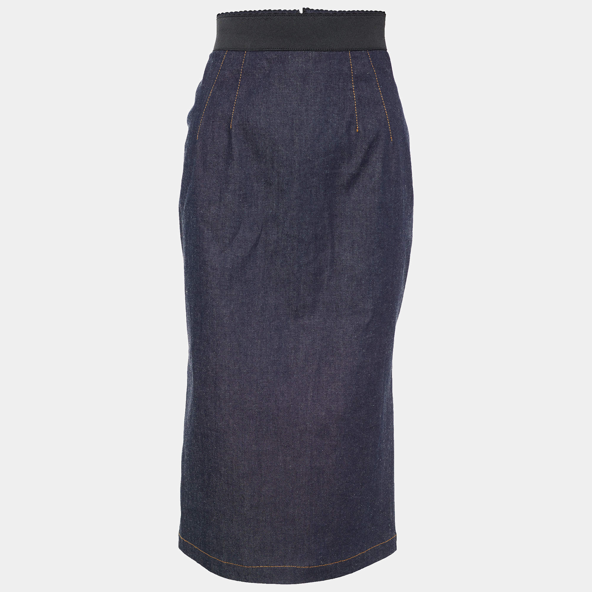 Pre Owned Dolce & Gabbana Blue Denim Pencil Skirt M