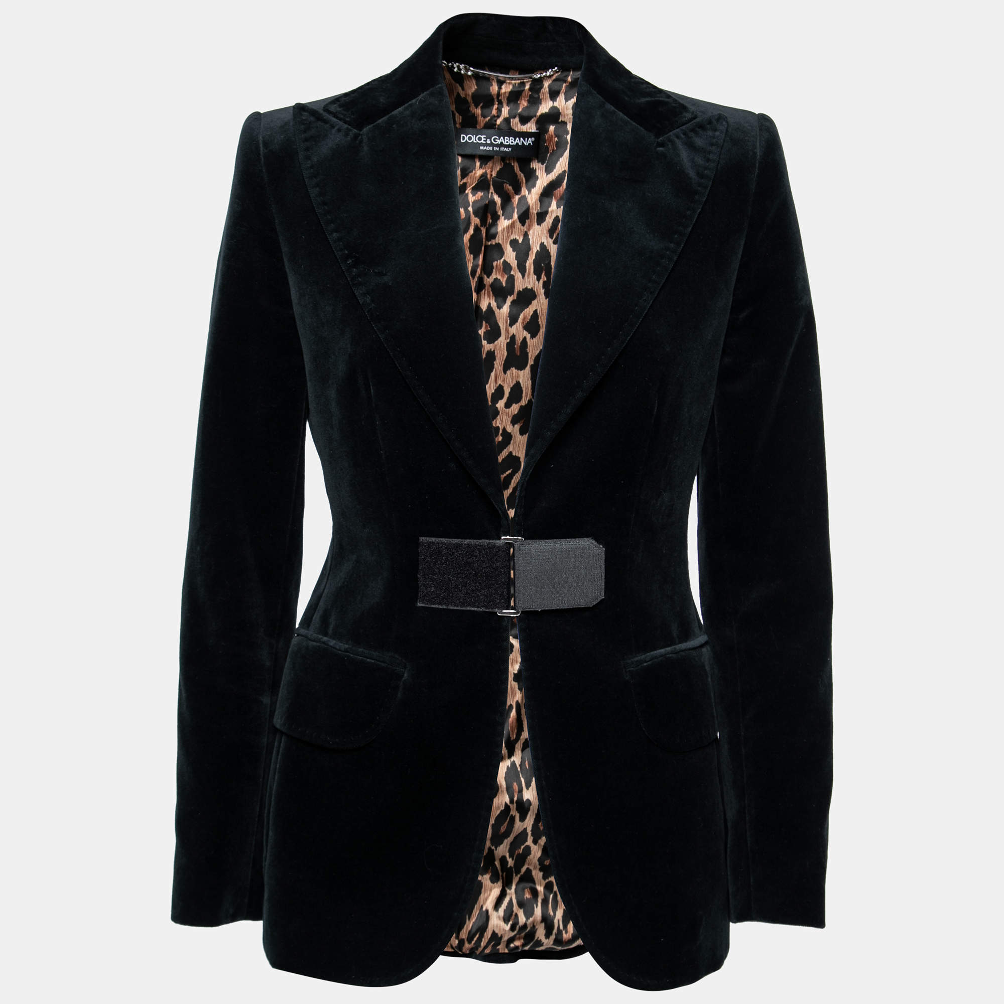 Pre Owned Dolce & Gabbana Black Velvet Vintage Velcro Front Blazer S