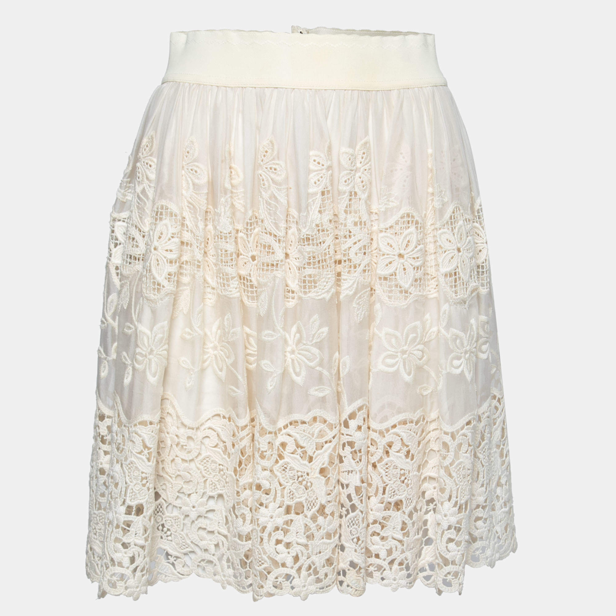 Pre Owned Dolce & Gabbana Cream Lace Mini Skirt S