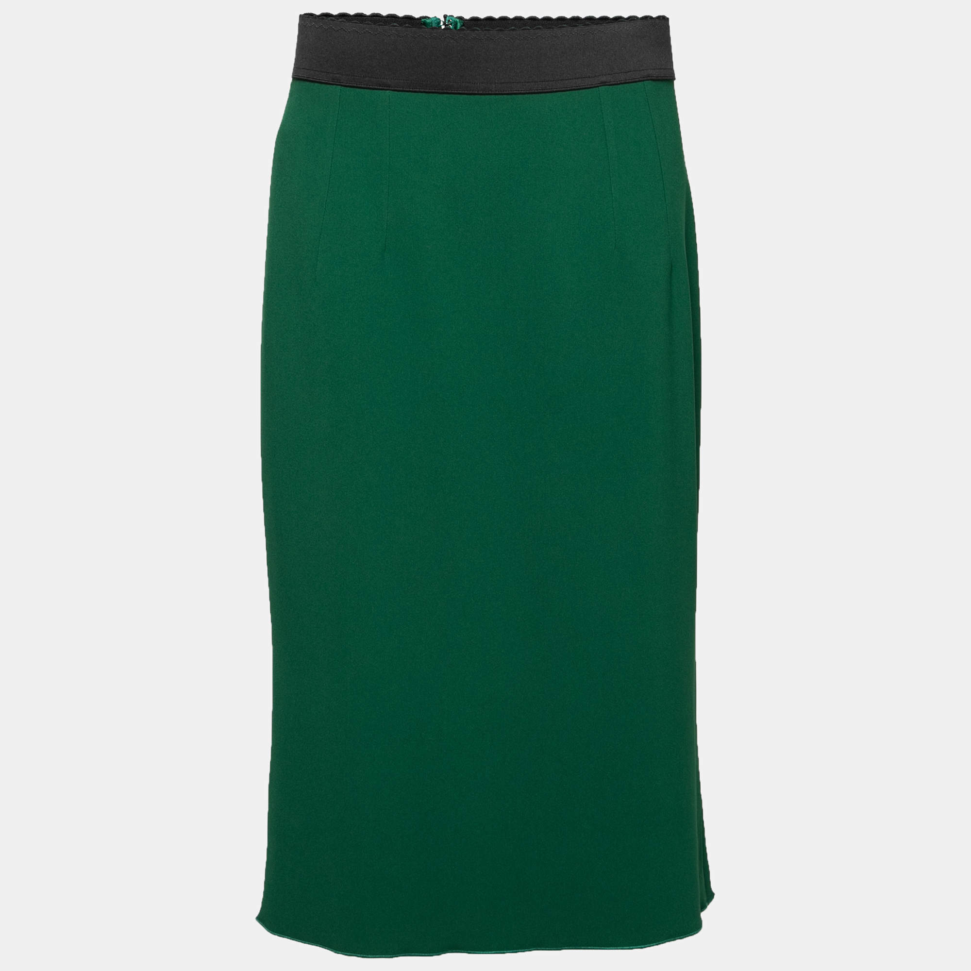 Pre Owned Dolce & Gabbana Green Crepe Midi Skirt L