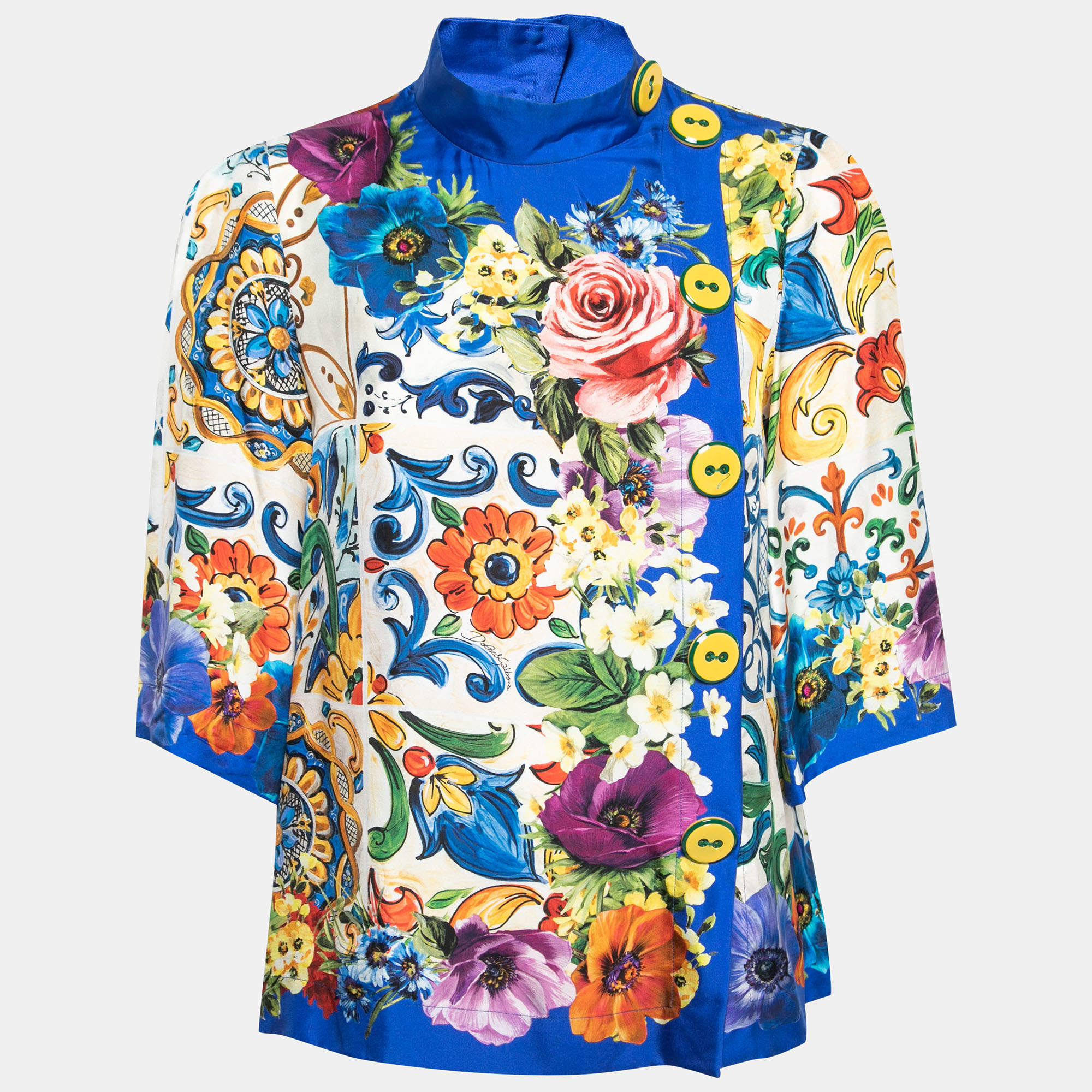 Pre Owned Dolce & Gabbana Multicolor Floral Print Silk Blouse M