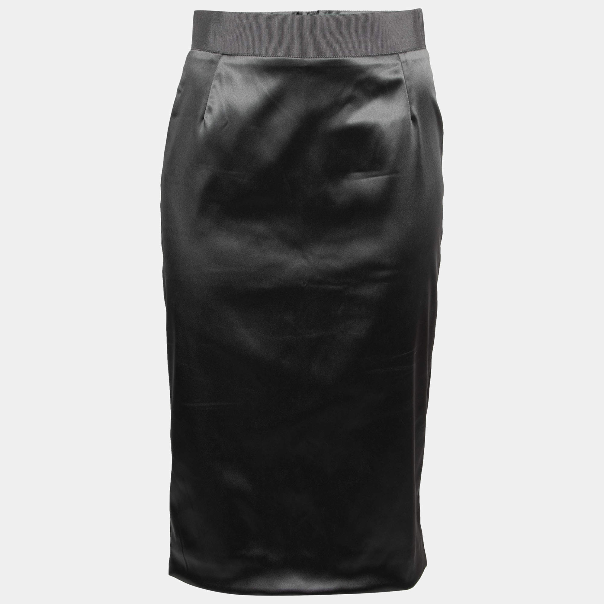 Pre Owned Dolce & Gabbana Grey Satin Pencil Skirt M