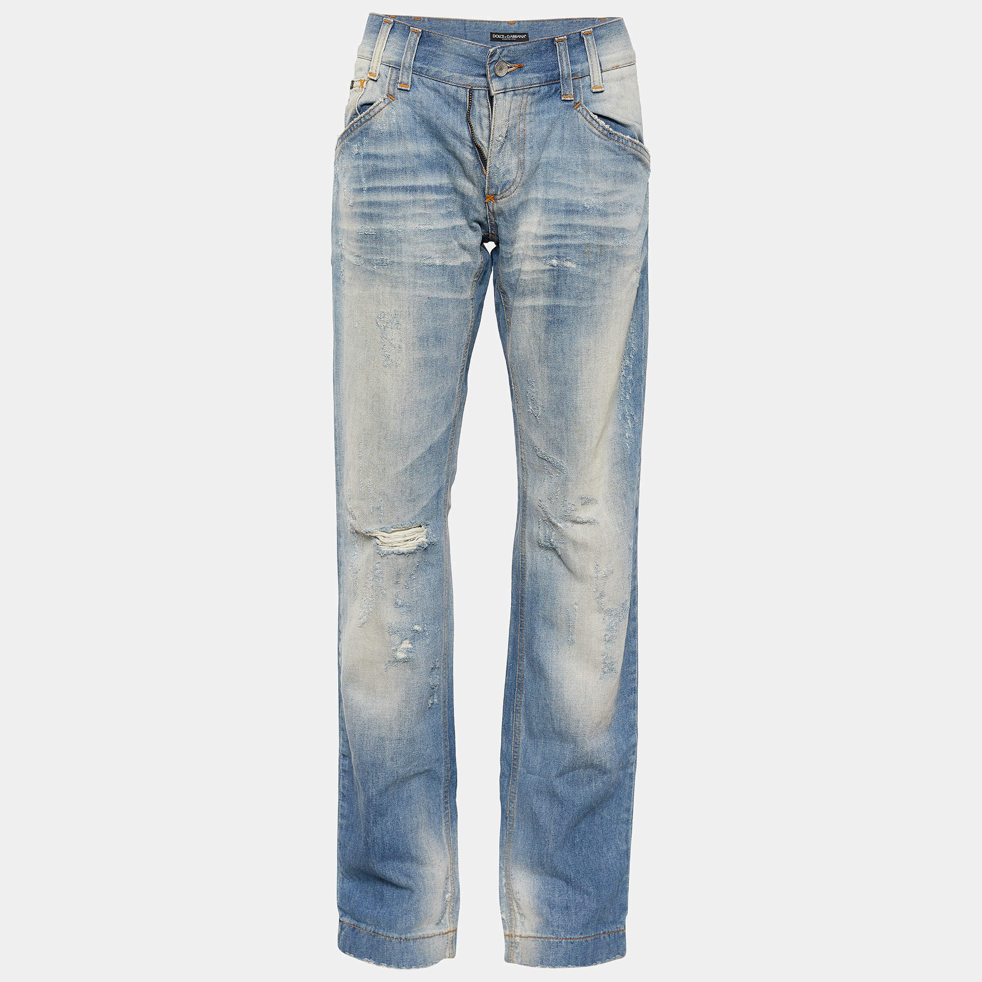 Pre Owned Dolce & Gabbana Blue Denim Zip Detail Classic 14 Fit Jeans L