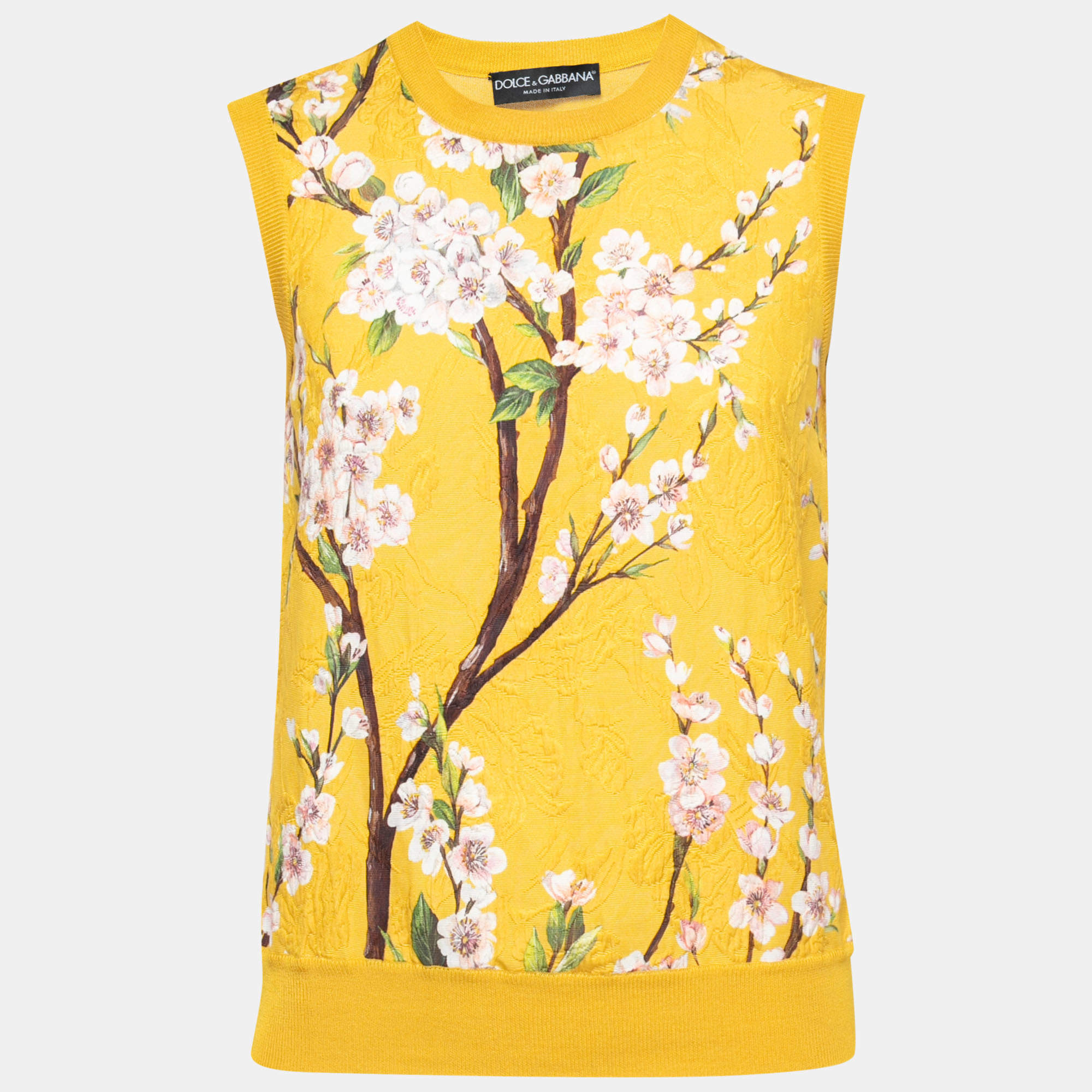 Pre Owned Dolce & Gabbana Yellow Floral Print Knit Pullover Vest M