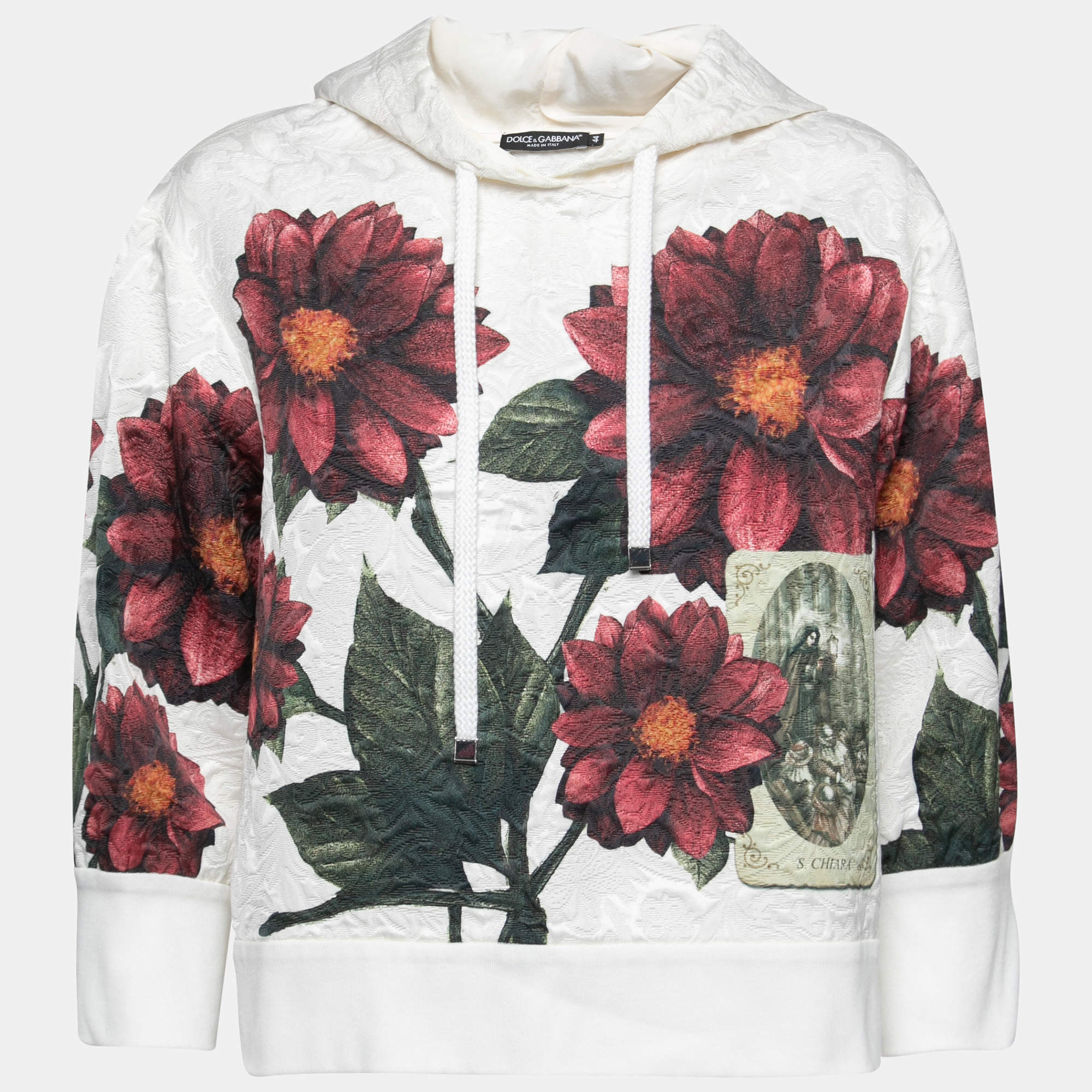Pre Owned Dolce & Gabbana White Floral Printed Jacquard Hooded Sweatshirt M