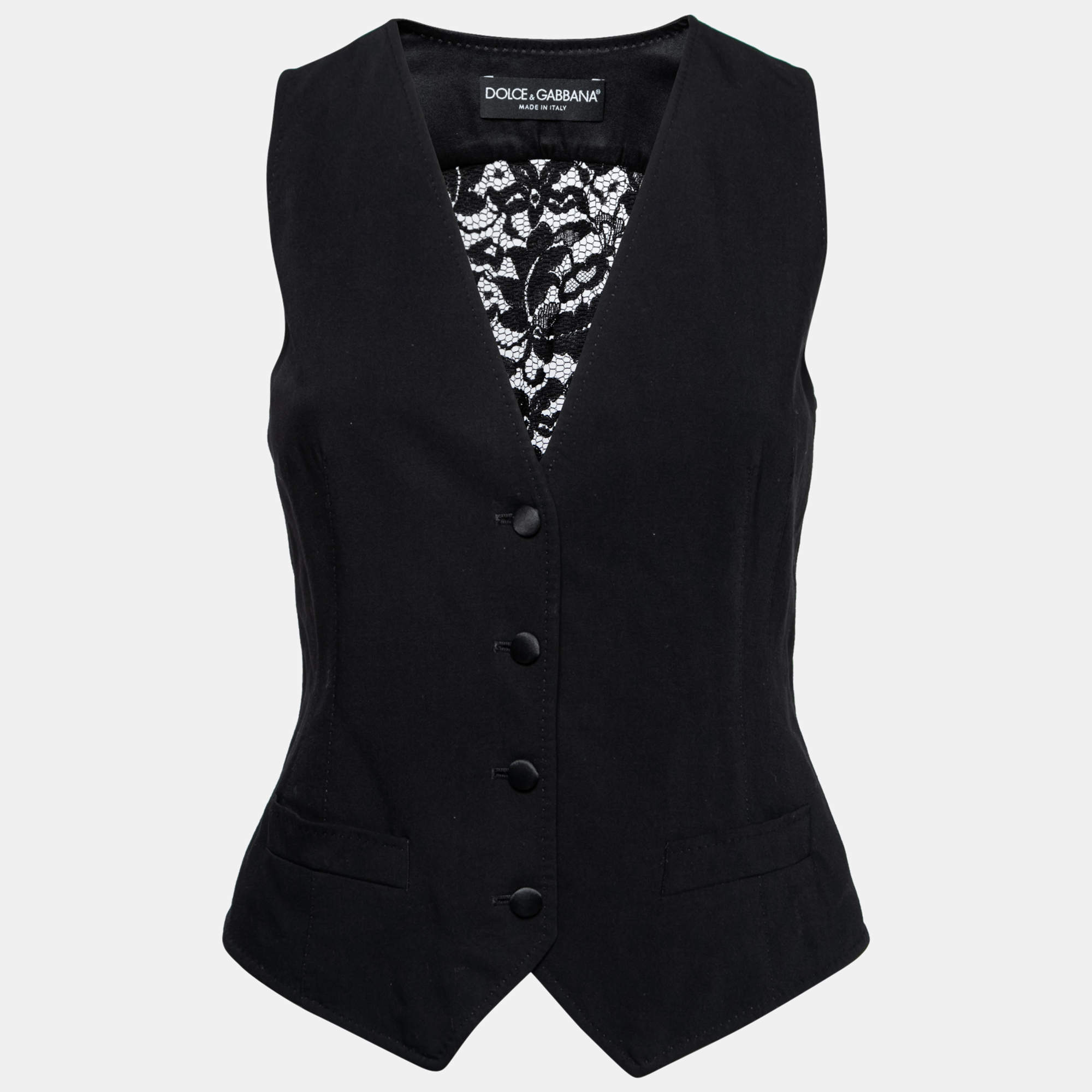 Pre Owned فيست دولتشي أند غابانا دانتيل وصوف أسود أزرار أمامية مقاس صغير (سمول)