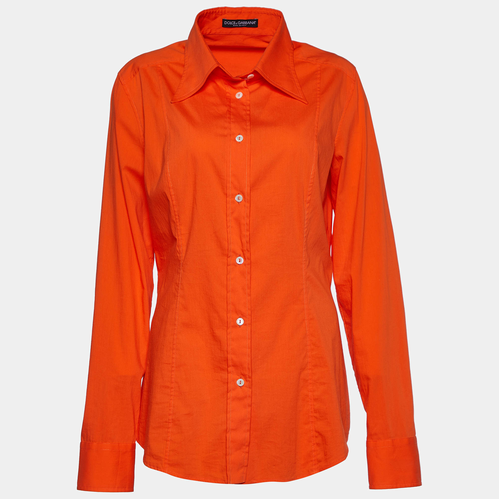 مملوكة مسبقًا Dolce & Gabbana Orange Cotton Blend Button Front Shirt L