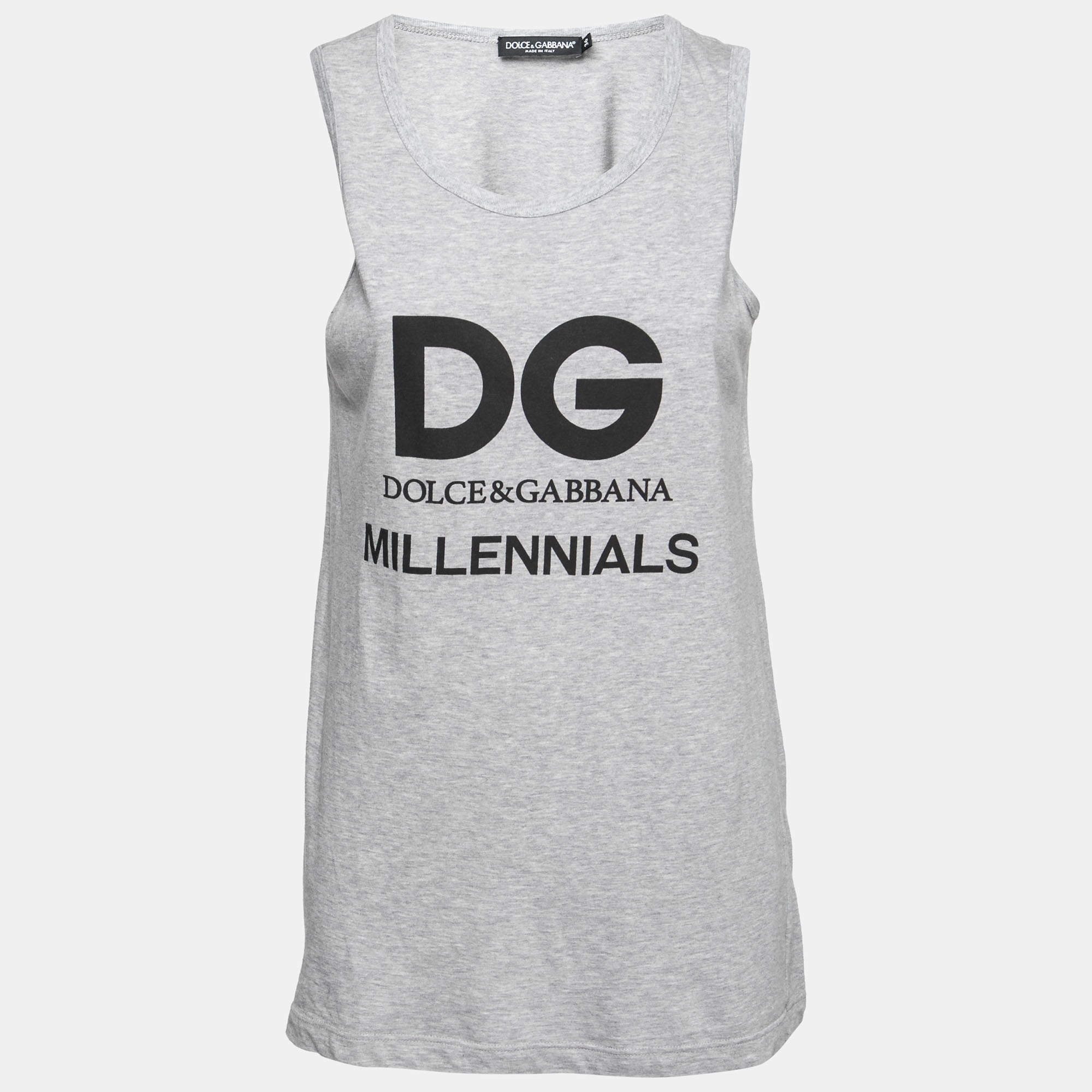 Pre Owned Dolce & Gabbana Grey Logo Print Crewneck Tank Top XS 