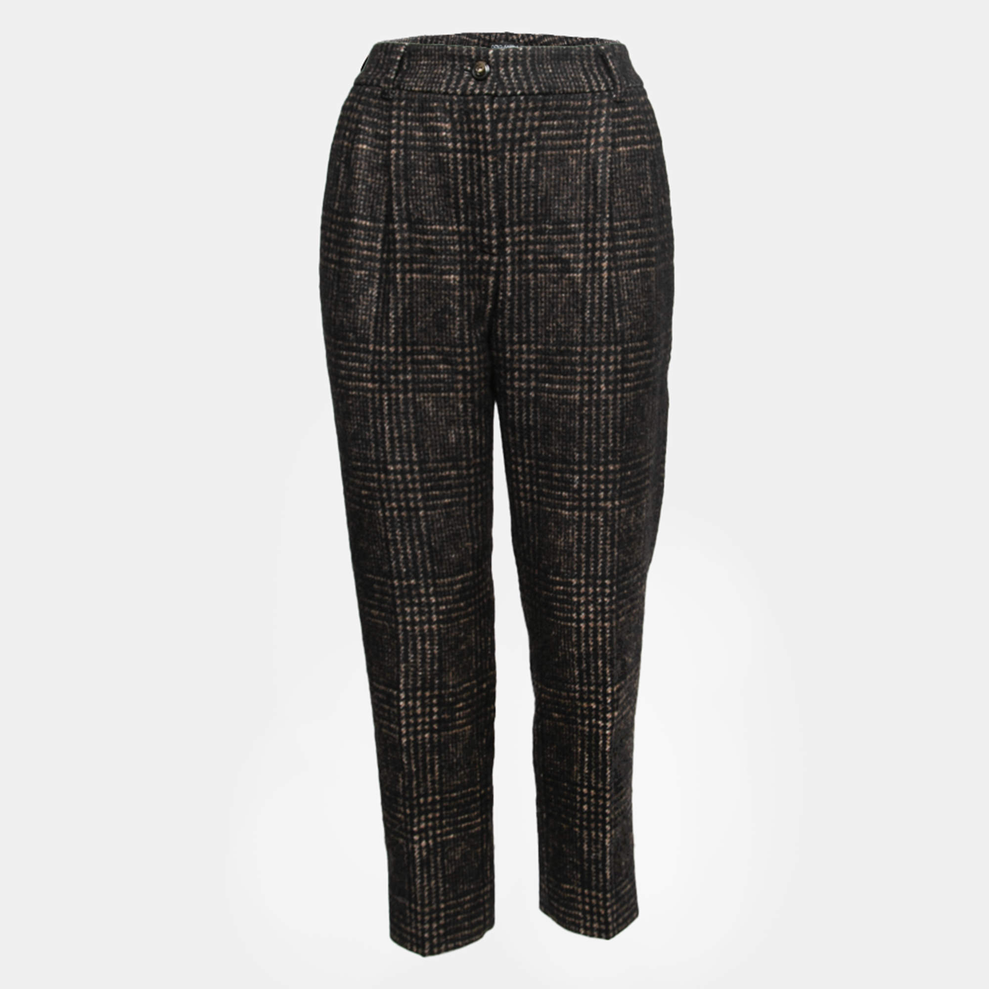 Pre Owned Dolce & Gabbana Black & Brown Patterned Wool Tapered Trousers M    