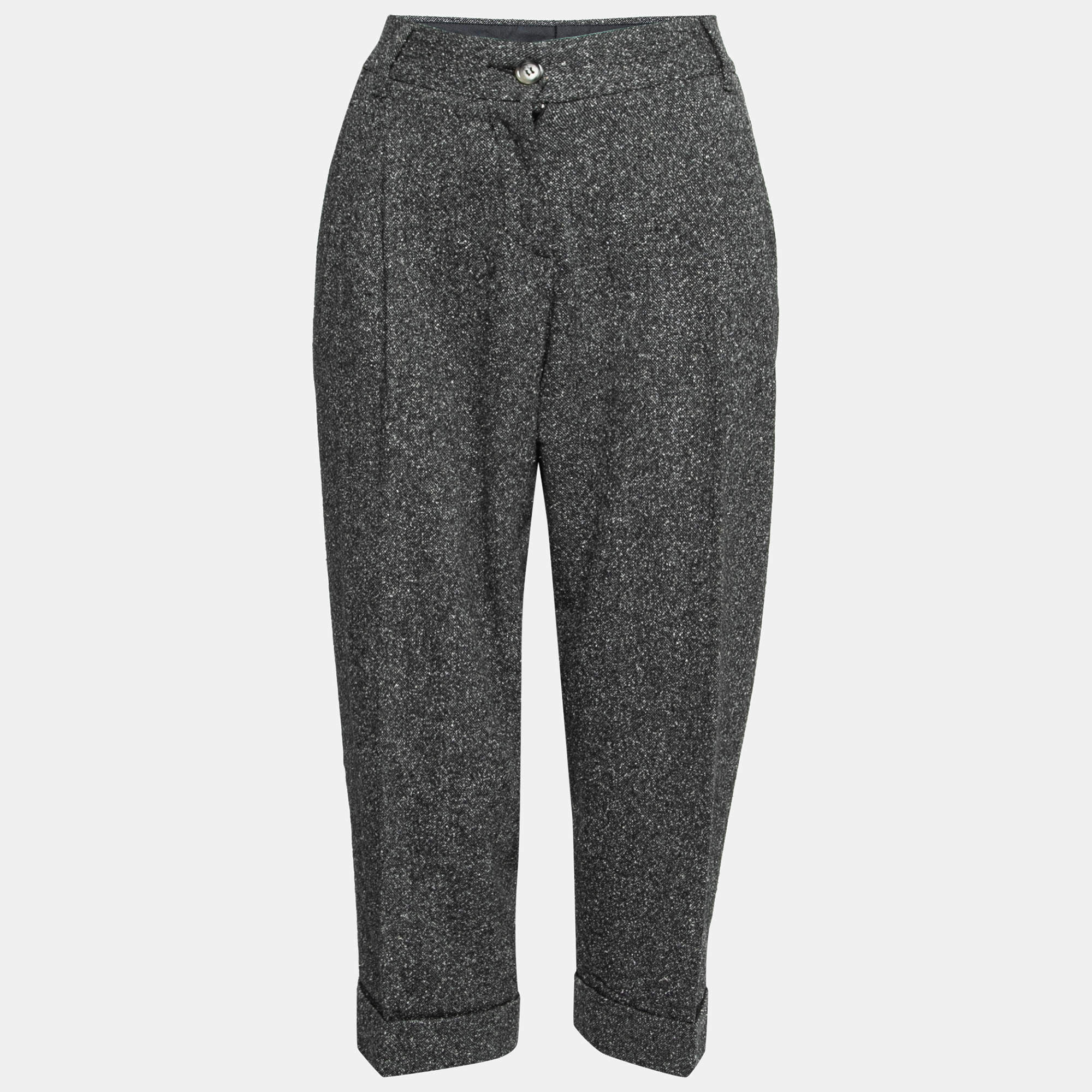 Pre Owned Dolce & Gabbana Grey Tweed Cropped Pants M