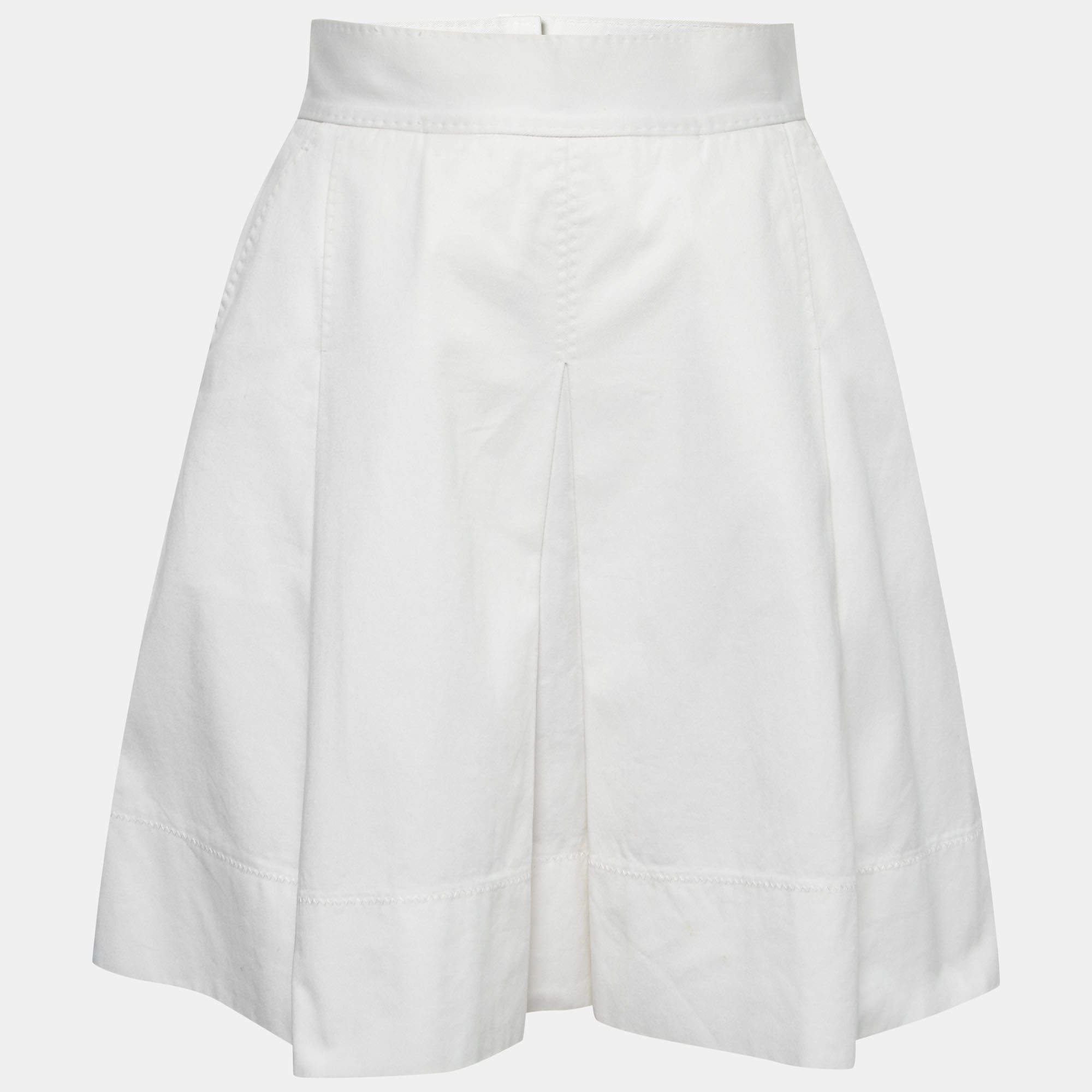 Pre Owned Dolce & Gabbana White Cotton Pleated Mini Skirt S
