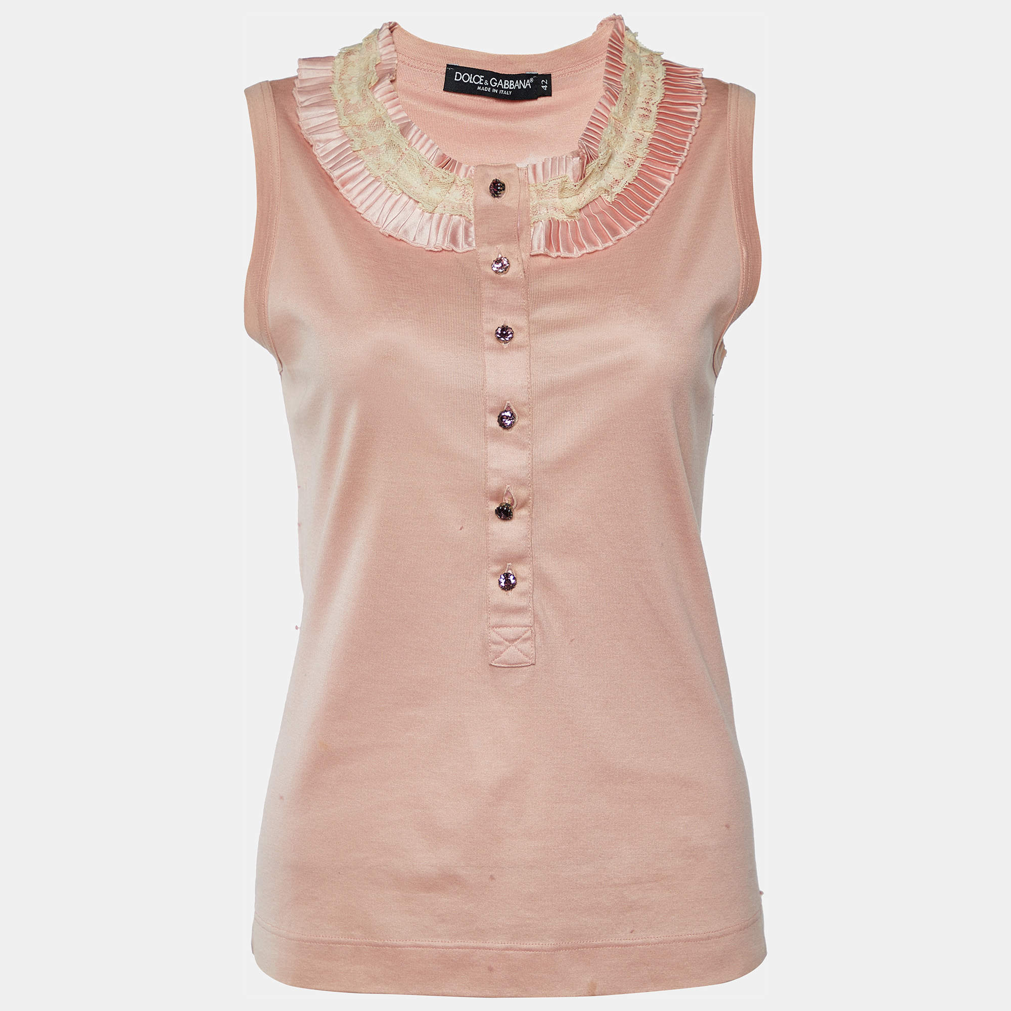 Pre Owned Dolce & Gabbana Pink Knit Neck Trim Detail Tank Top M