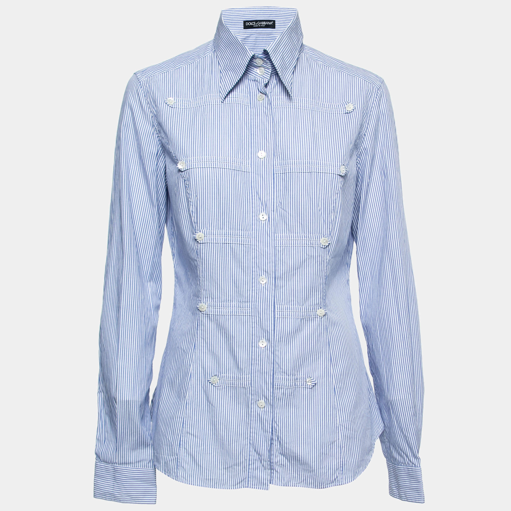 مملوكة مسبقًا Dolce & Gabbana Blue Striped Cotton Button Front Shirt M