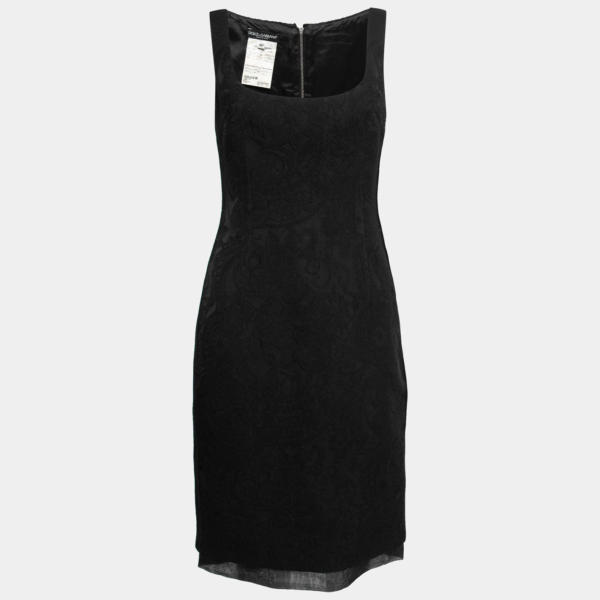 Pre Owned Dolce & Gabbana Black Floral Jacquard Wool Sleeveless Dress M