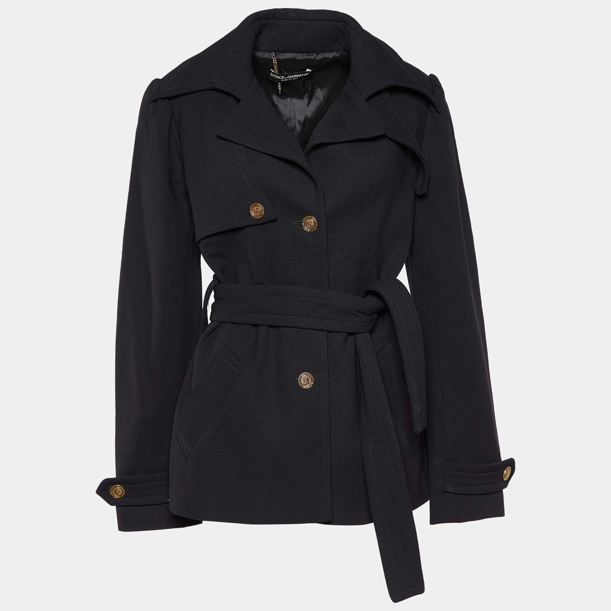 Pre Owned Dolce & Gabbana Black Wool Belted Blazer M