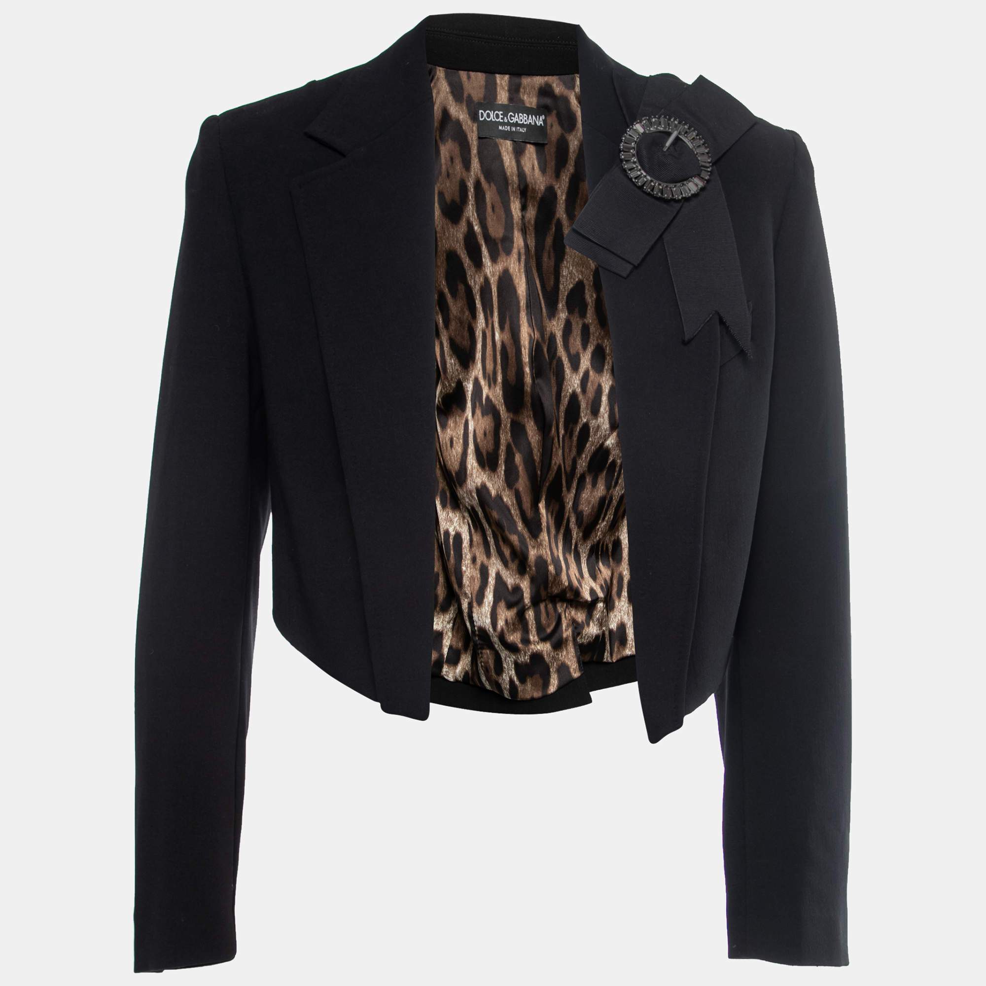 Pre Owned Dolce & Gabbana Black Crepe Bow Detail Cropped Blazer S