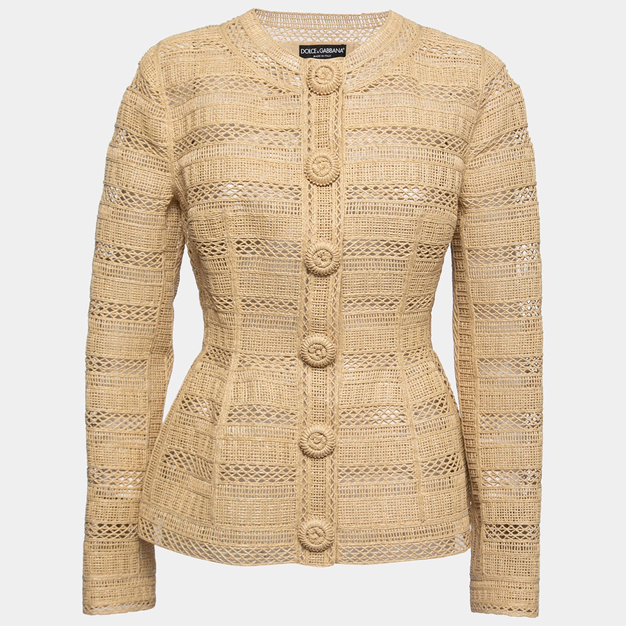 Pre Owned Dolce & Gabbana Beige Straw Structured Button Front Jacket M
