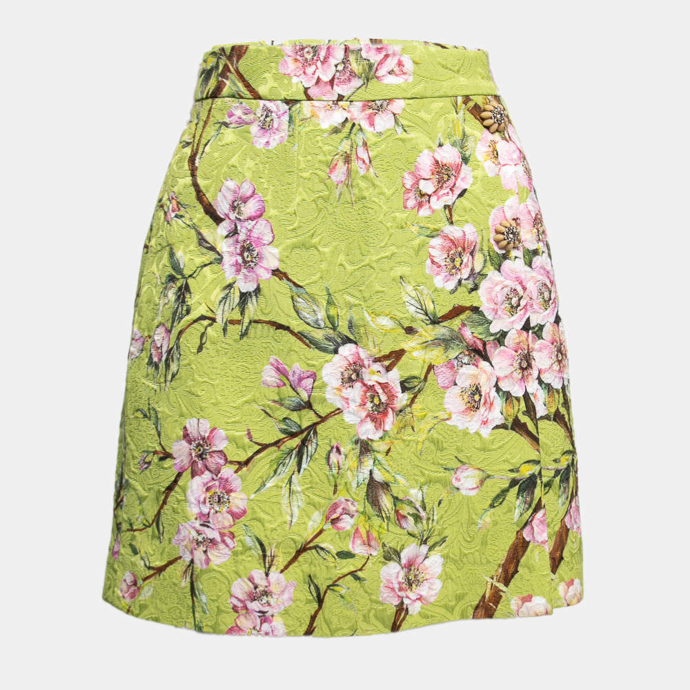 مملوكة مسبقًا Dolce & Gabbana Green Floral Printed Jacquard Skirt M