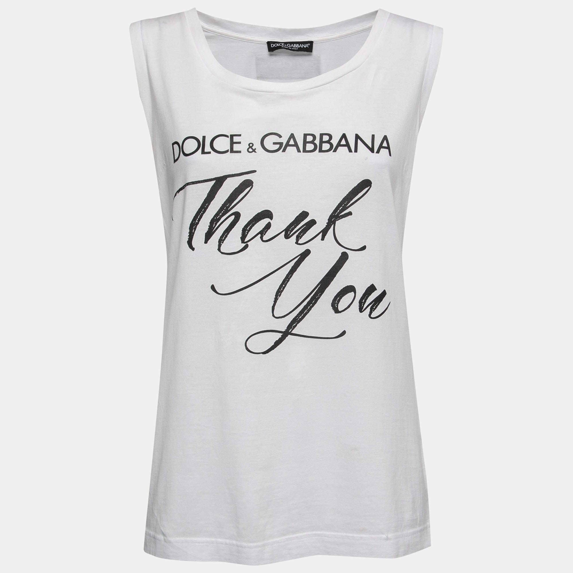 Pre Owned Dolce & Gabbana White Jersey Thank You Print Tank Top S