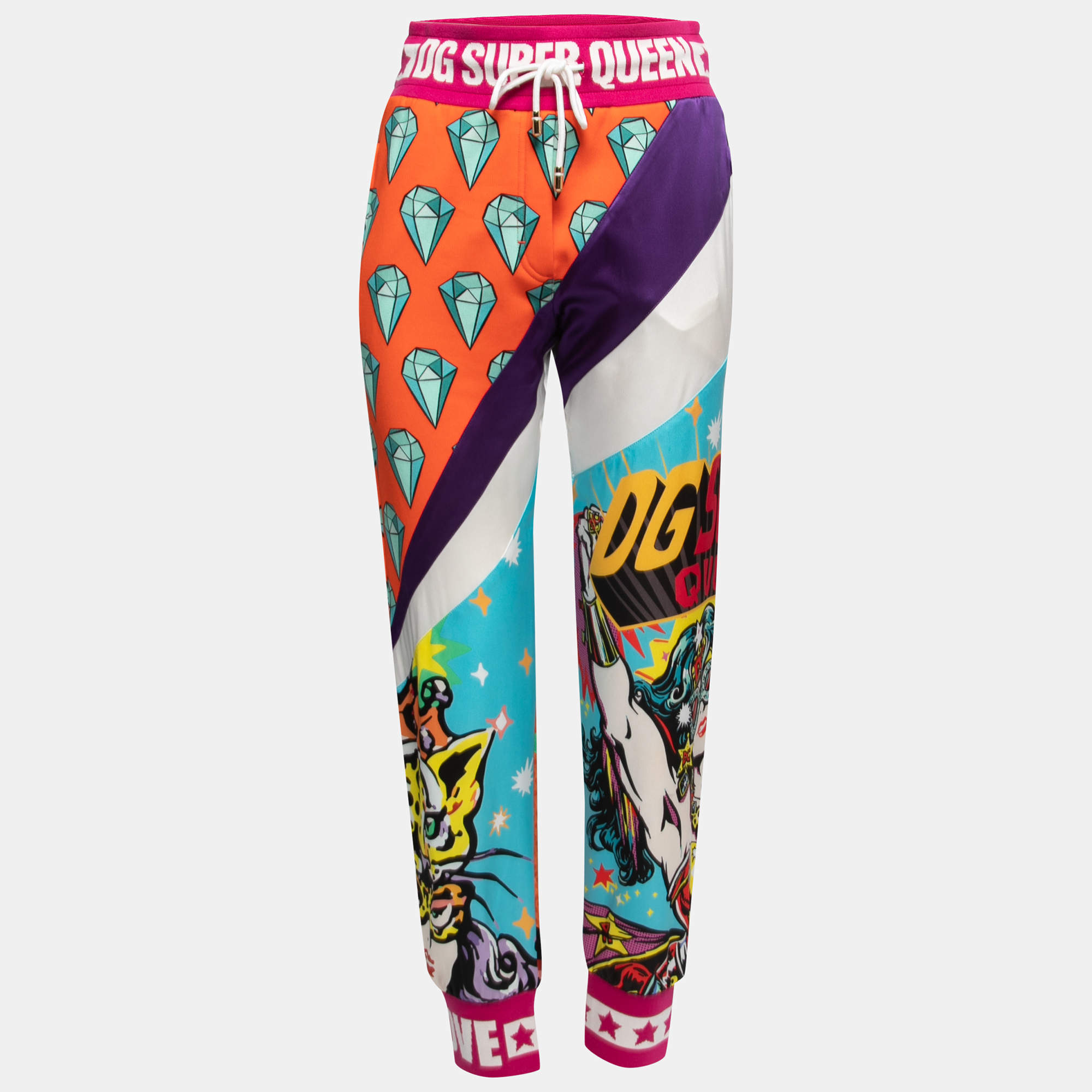 مملوكة مسبقًا Dolce & Gabbana Multicolor Printed Cotton & Satin Joggers S
