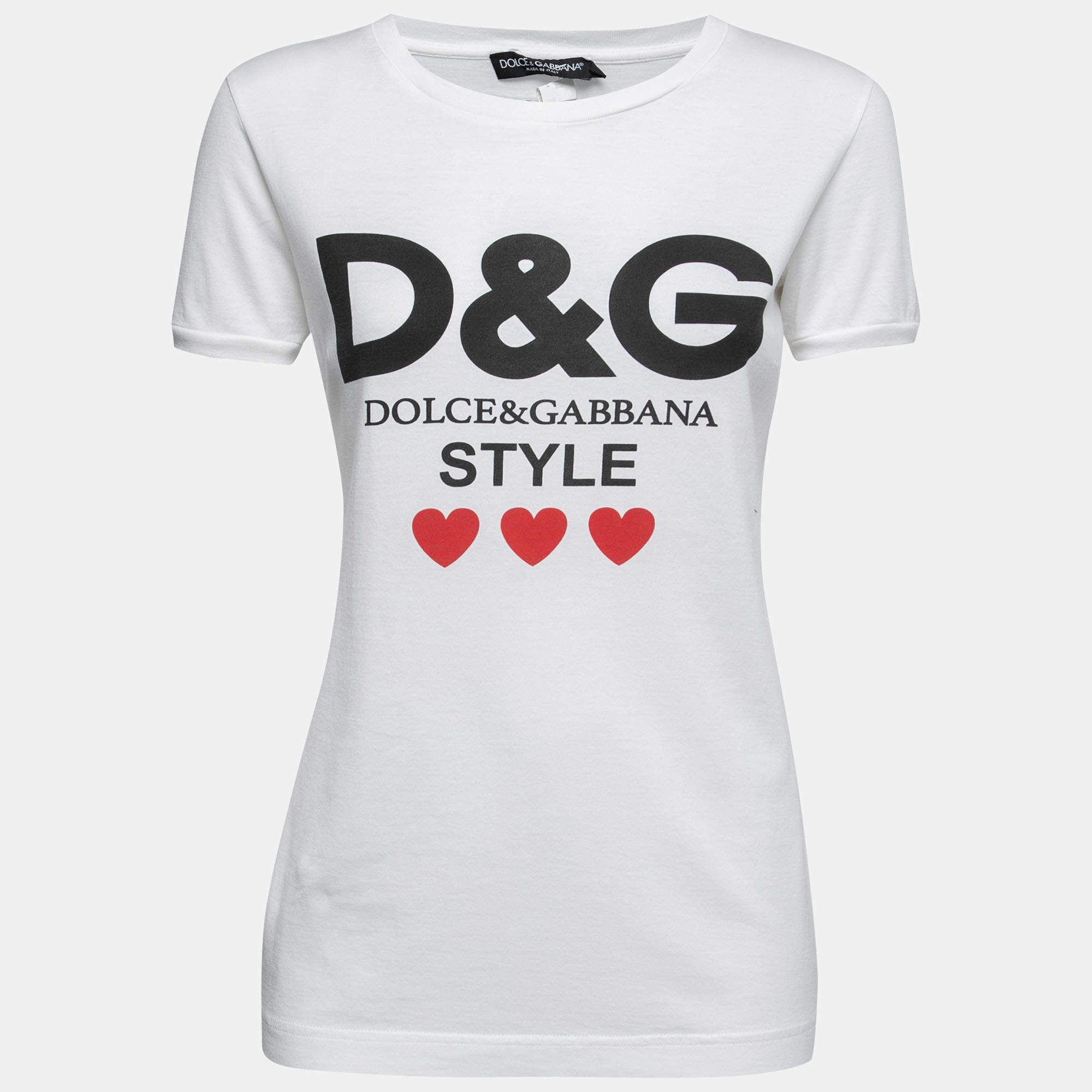Dolce & Gabbana White Cotton Logo & Heart Print T-Shirt S