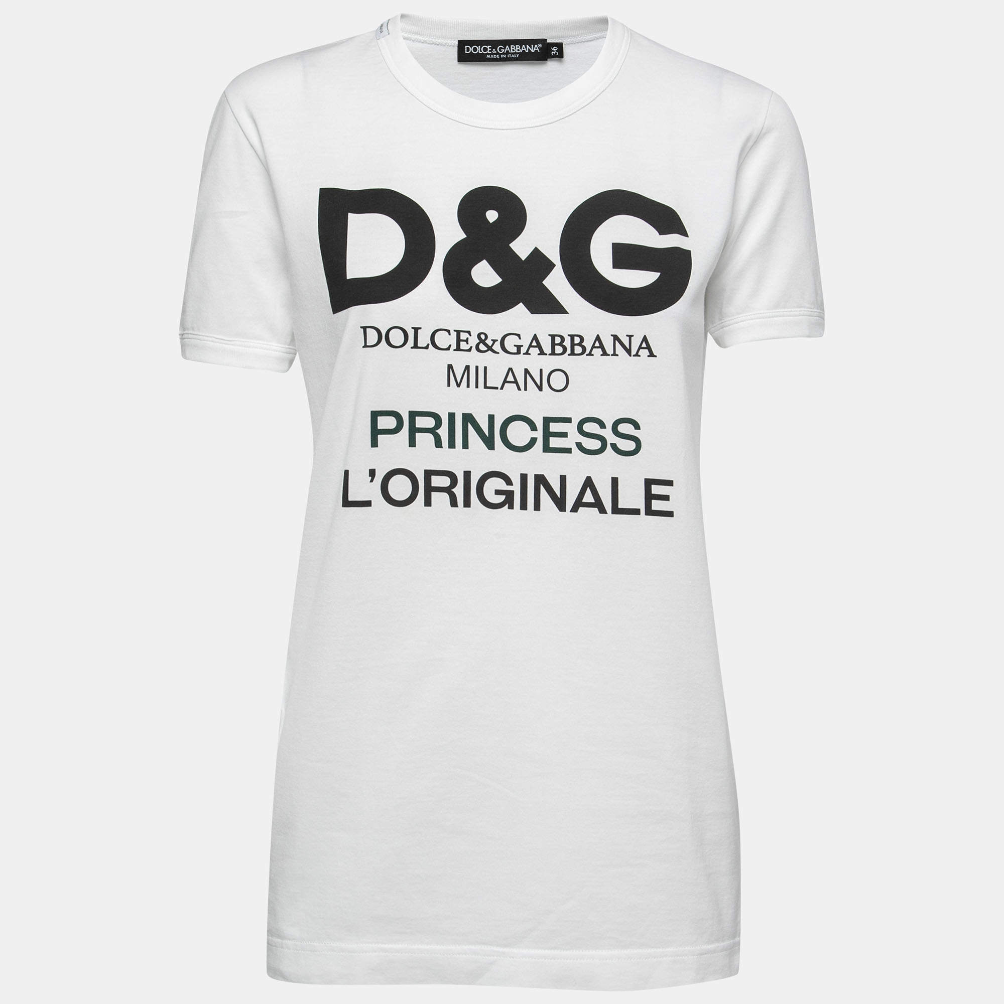 Pre Owned Dolce & Gabbana White Cotton Logo Printed Short Sleeve T-Shirt XS