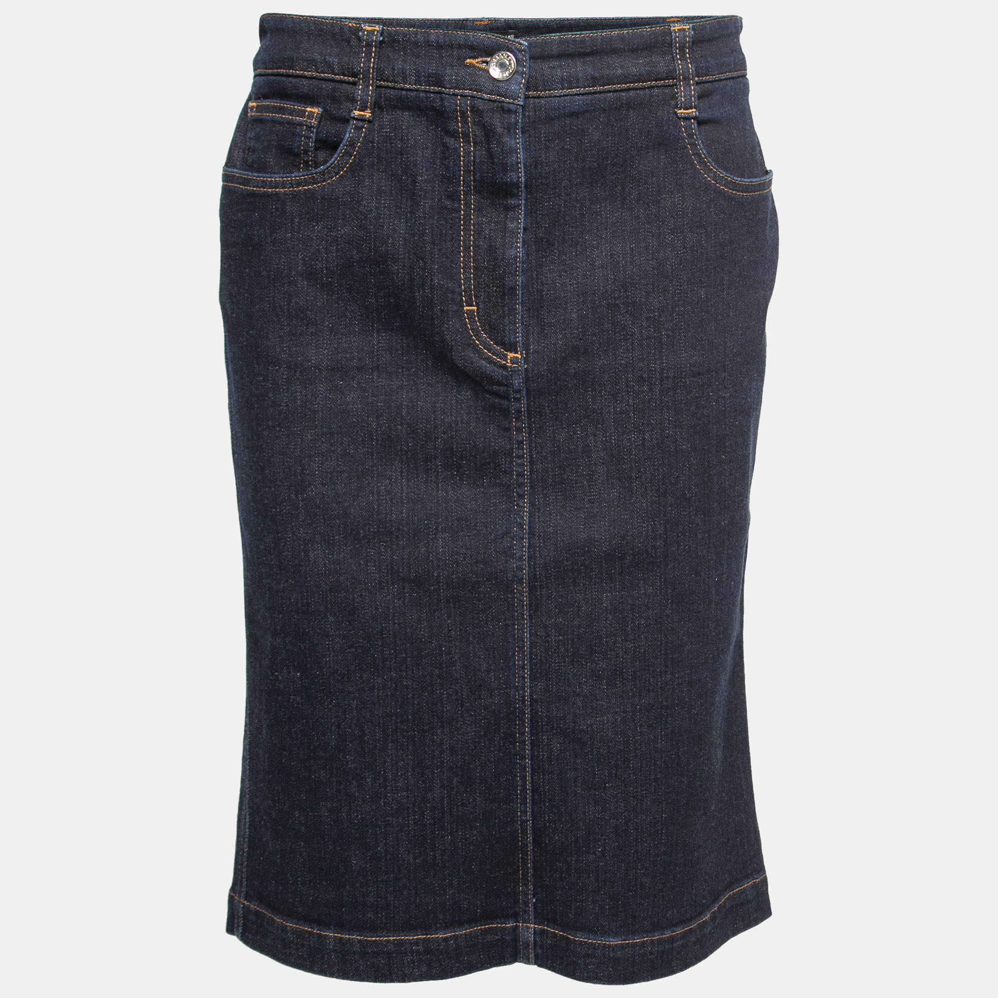 Pre Owned Dolce & Gabbana Deep Blue Denim Pencil Skirt L