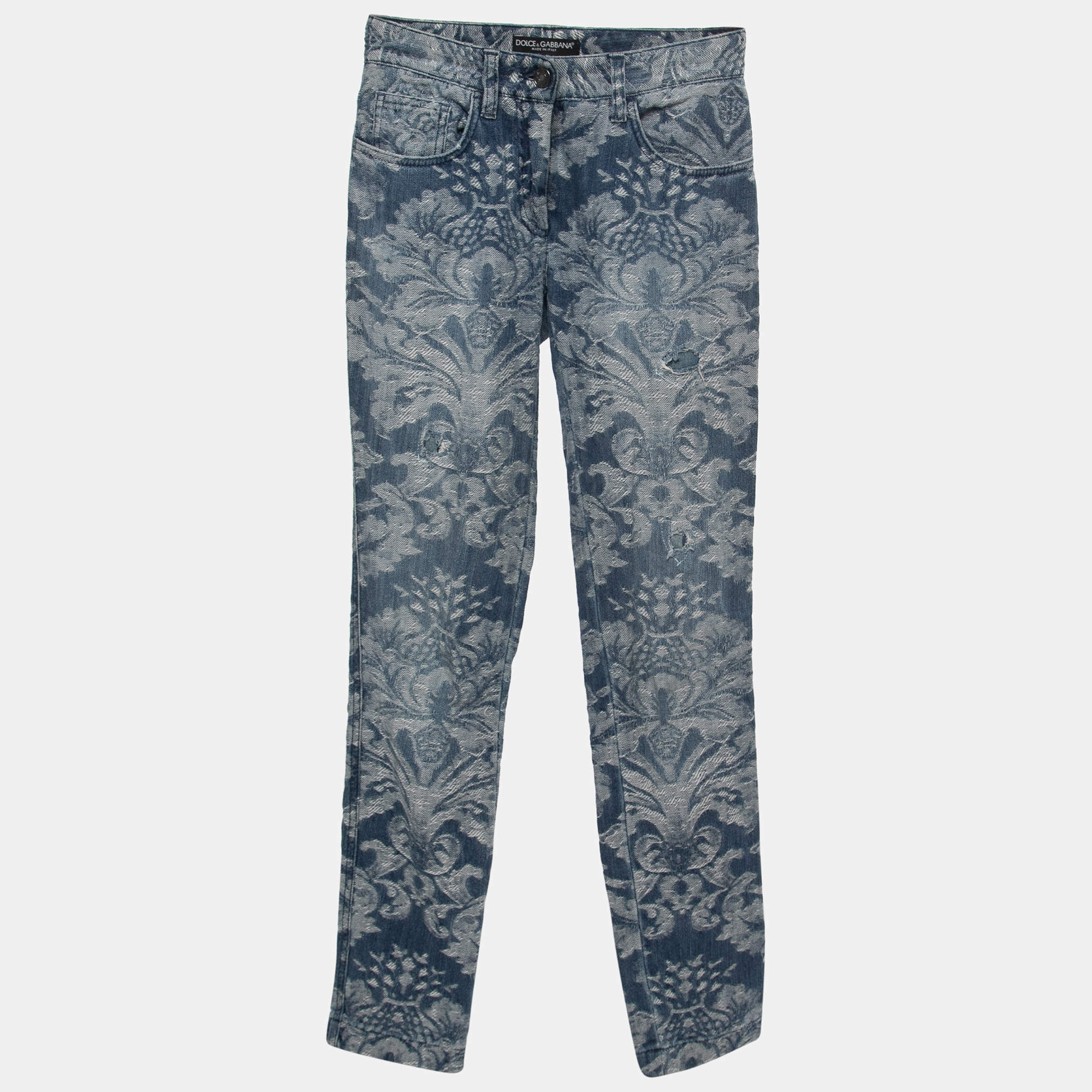 Pre Owned Dolce & Gabbana Blue Jacquard Denim Jeans XS Waist 24"
