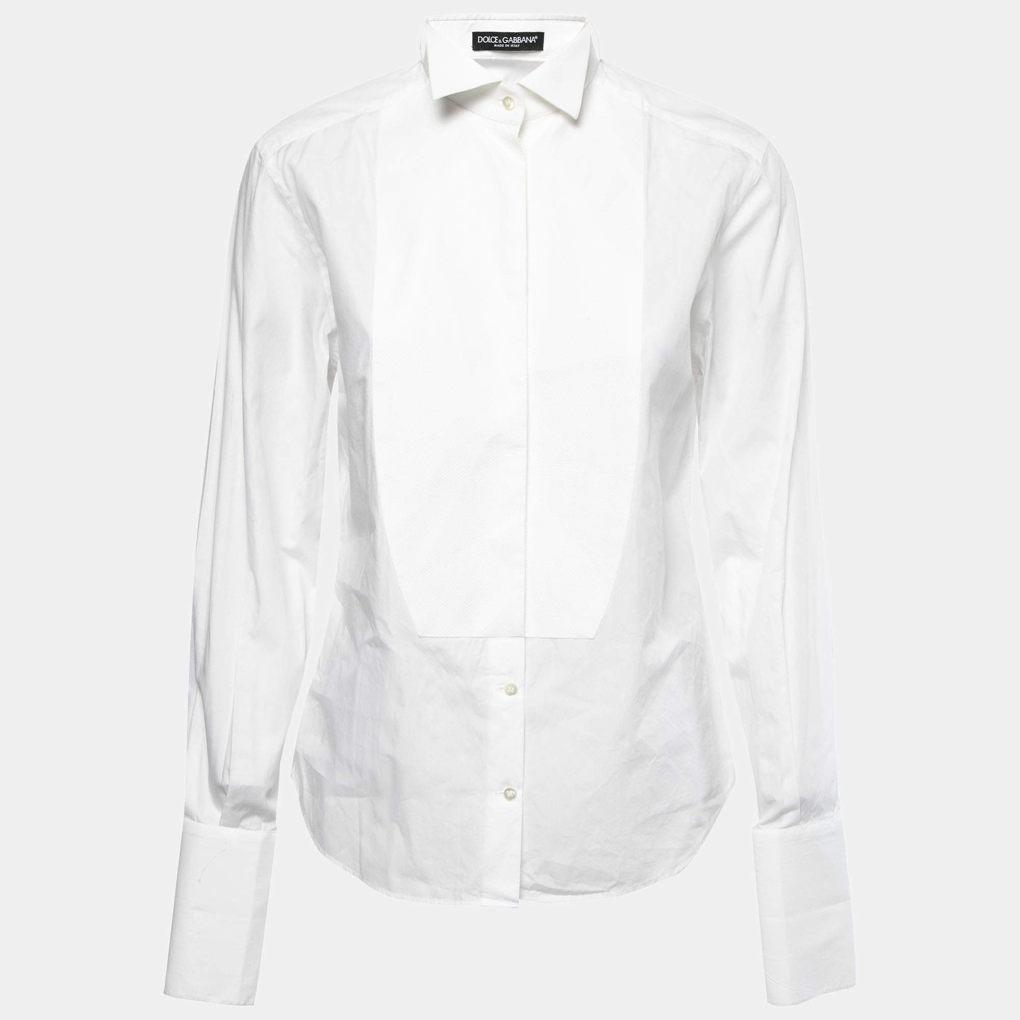 Pre Owned Dolce & Gabbana White Cotton Panel Detail Button Front Shirt S