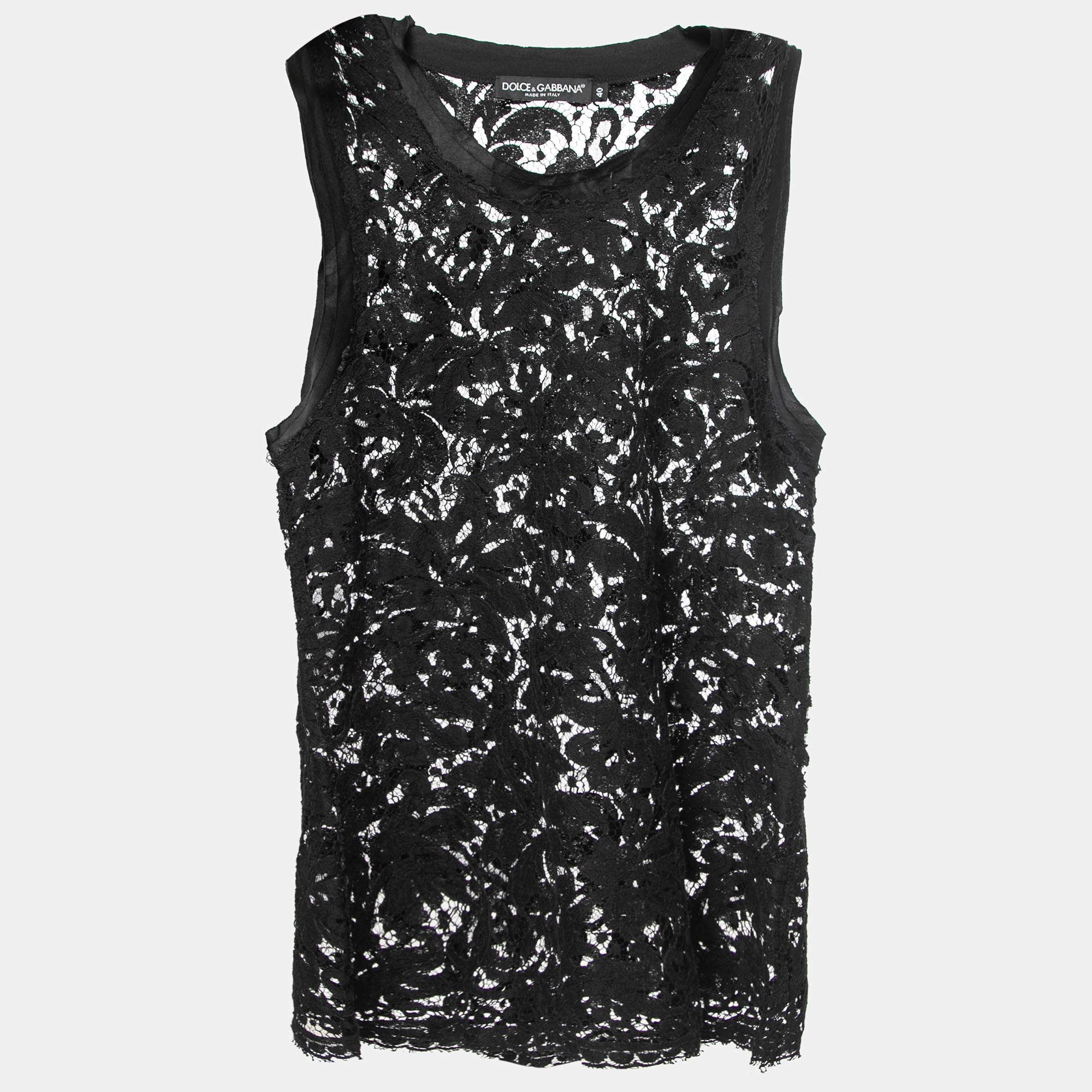 Pre Owned Dolce & Gabbana Black Floral Lace Sleeveless Top S