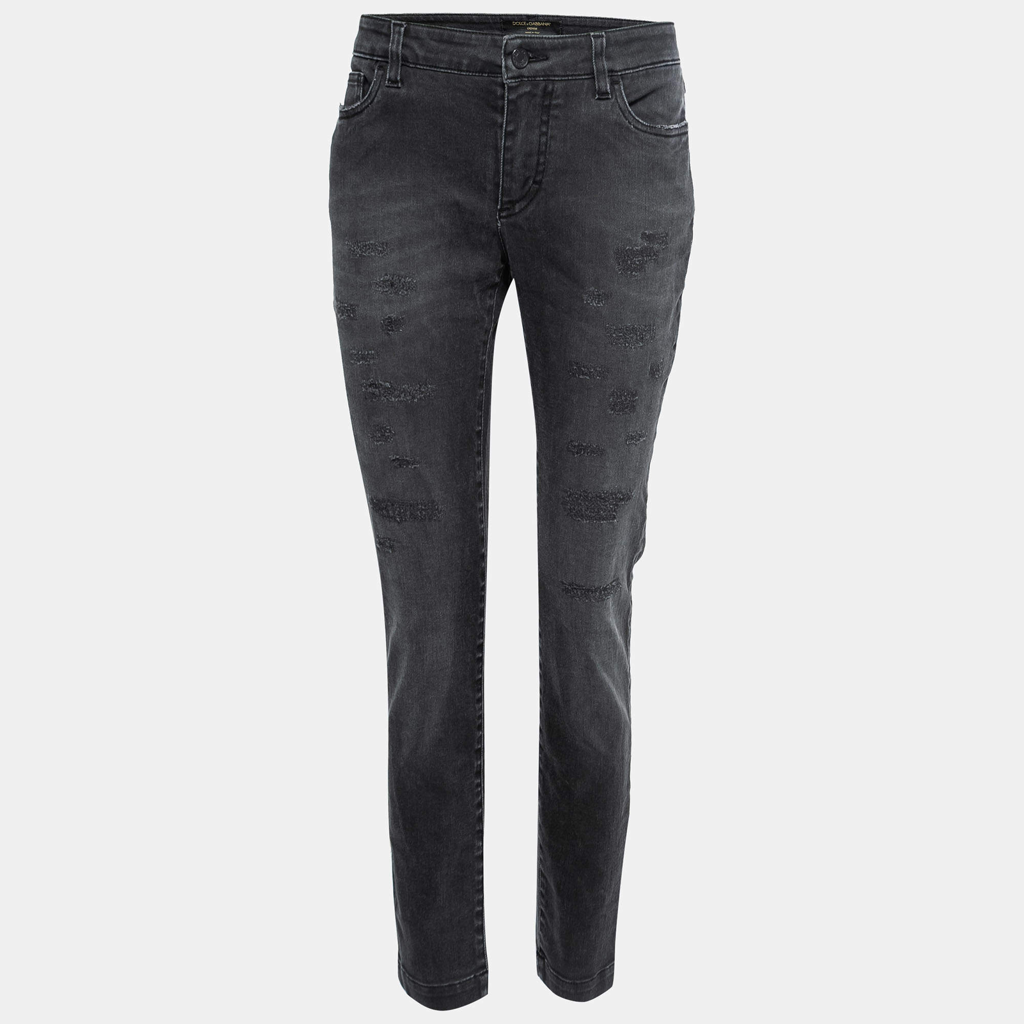 Pre Owned Dolce & Gabbana Dark Grey Faded Stretch Denim jeans L Waist 32"
