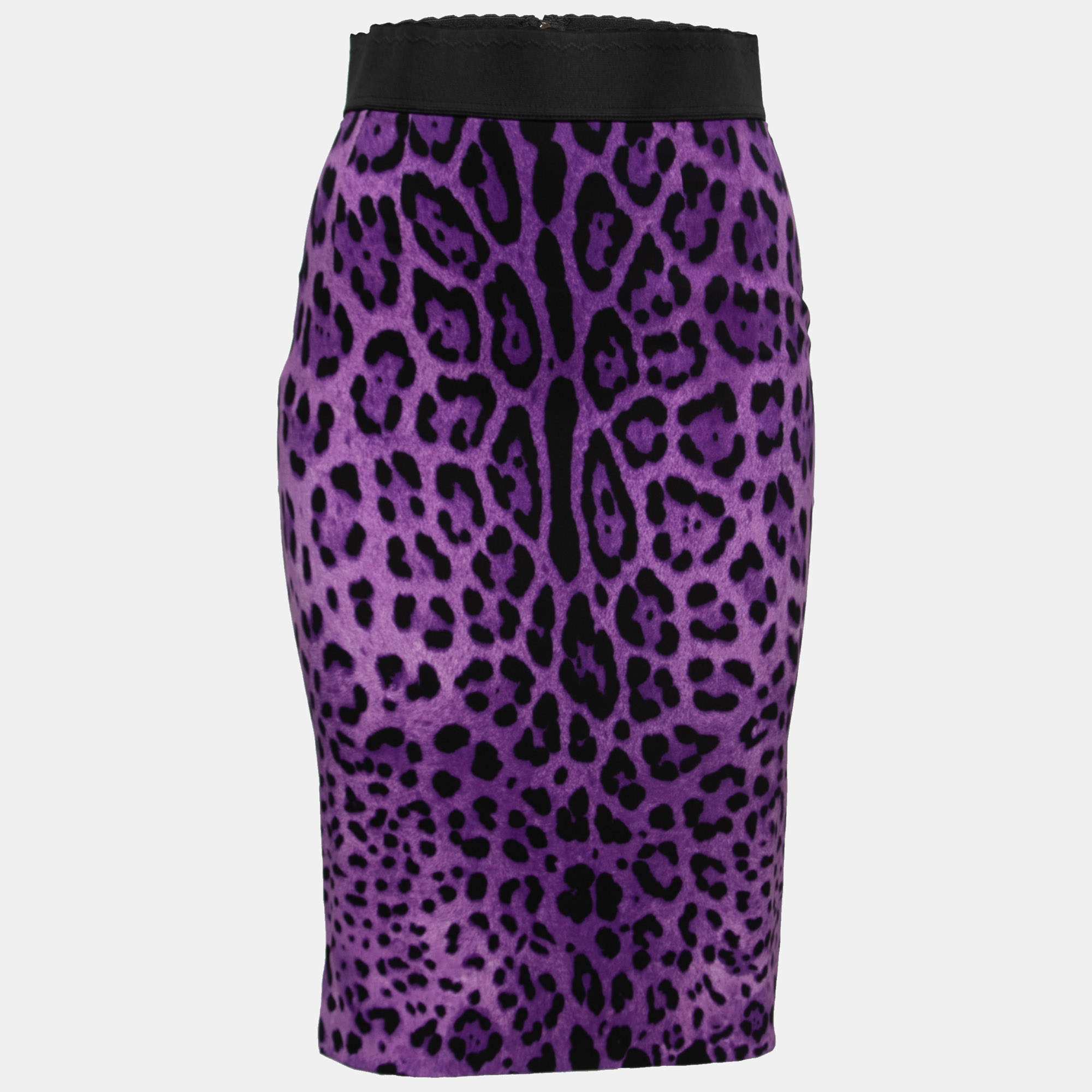 Pre Owned Dolce & Gabbana Purple Animal Printed Silk Pencil Skirt S