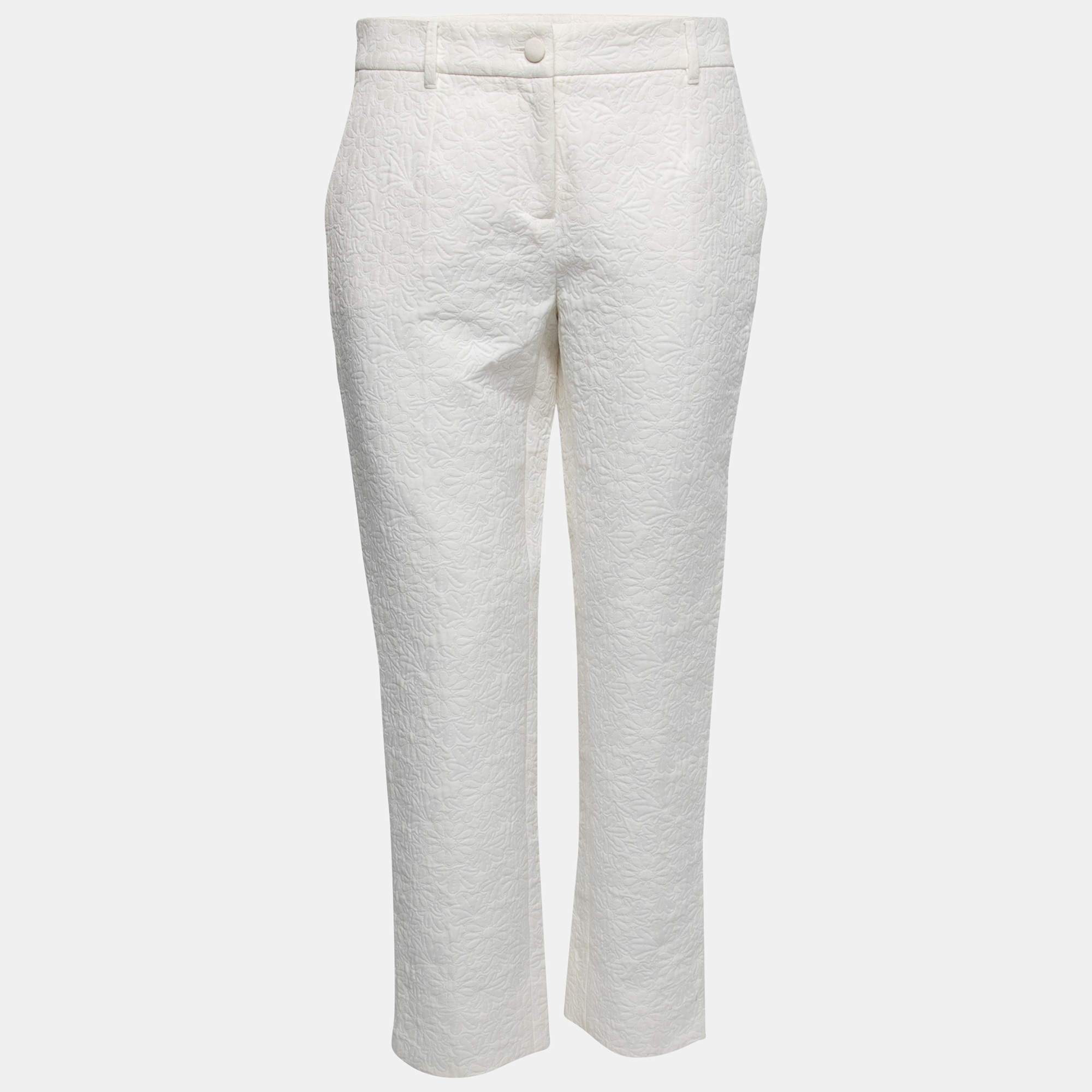 Dolce & Gabbana White Floral Jacquard Tapered Trousers M