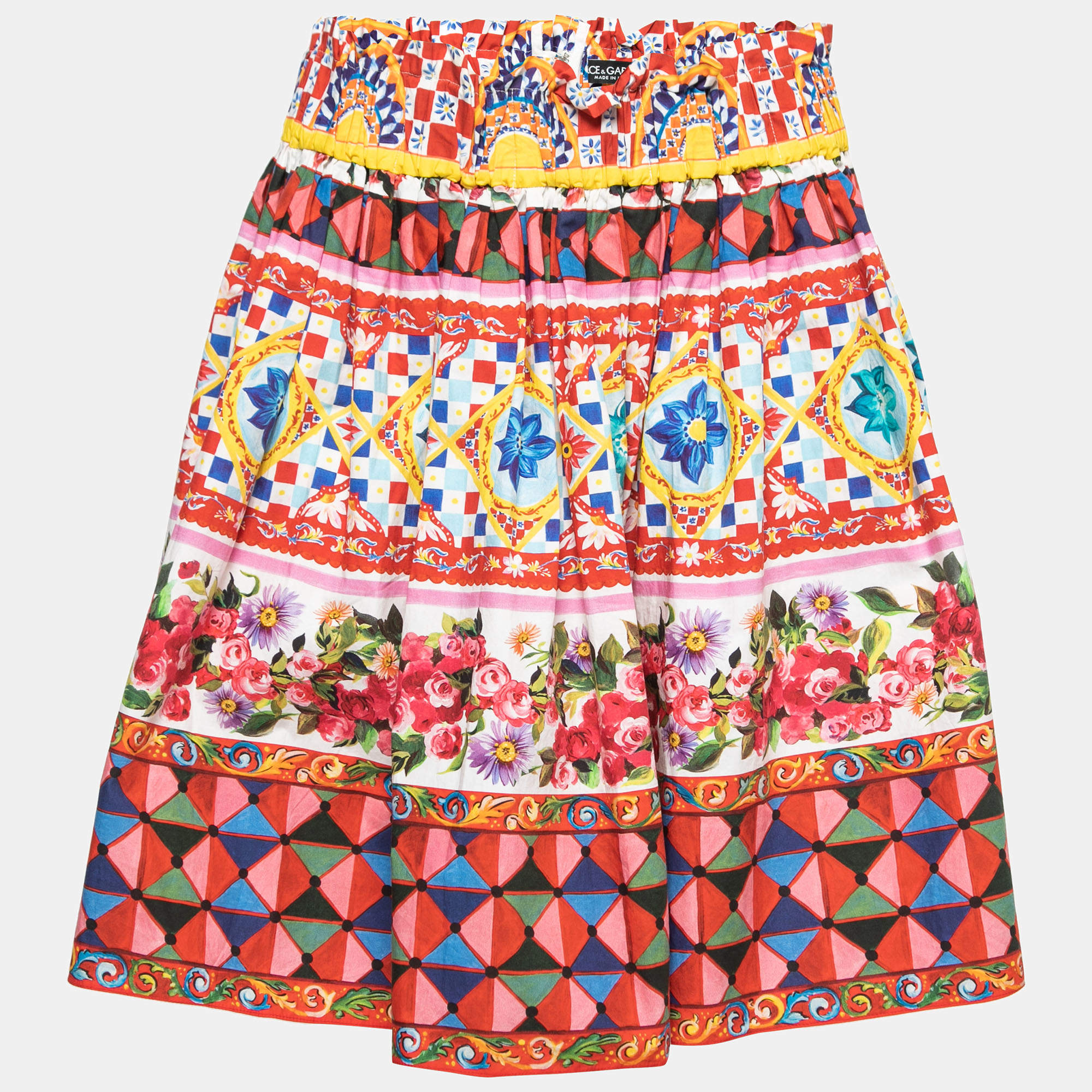 Pre Owned Dolce & Gabbana Multicolor Mambo Carreto Print Cotton Skirt L