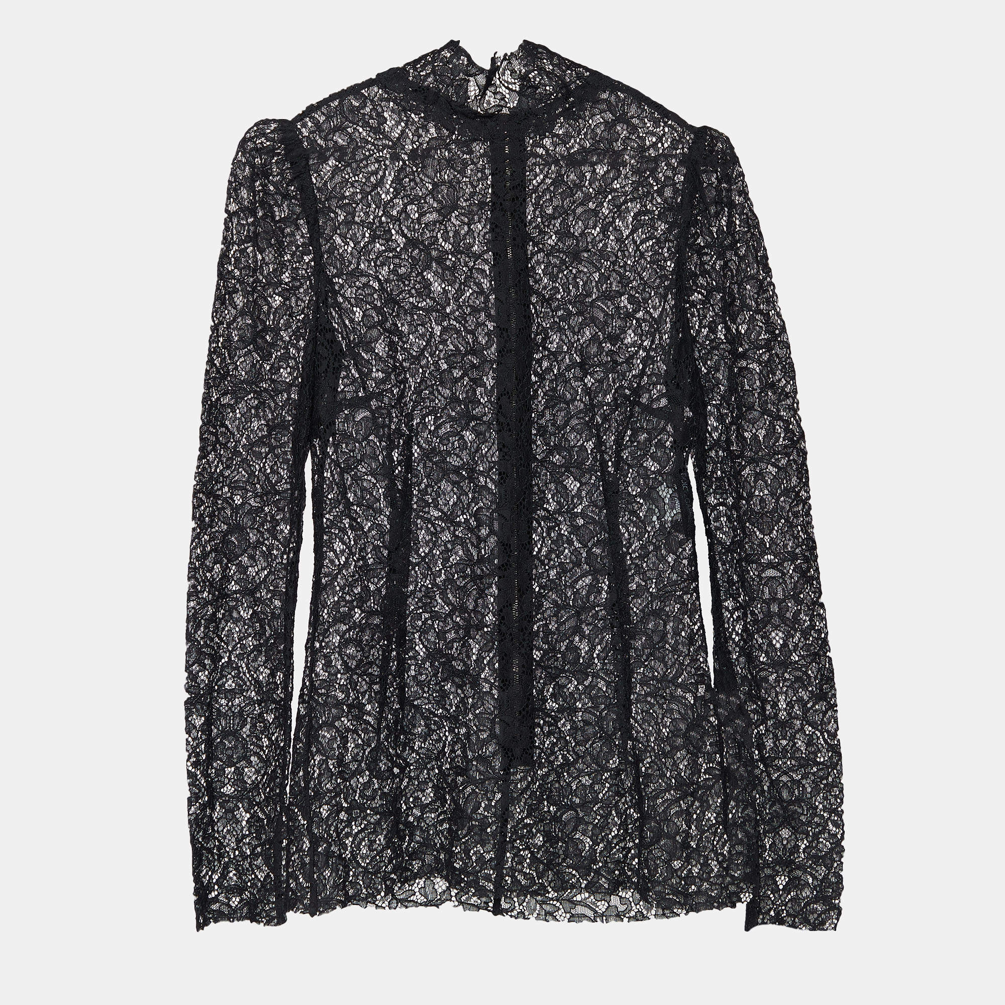 Pre Owned Dolce & Gabbana Black Lace High Neck Sheer Top M