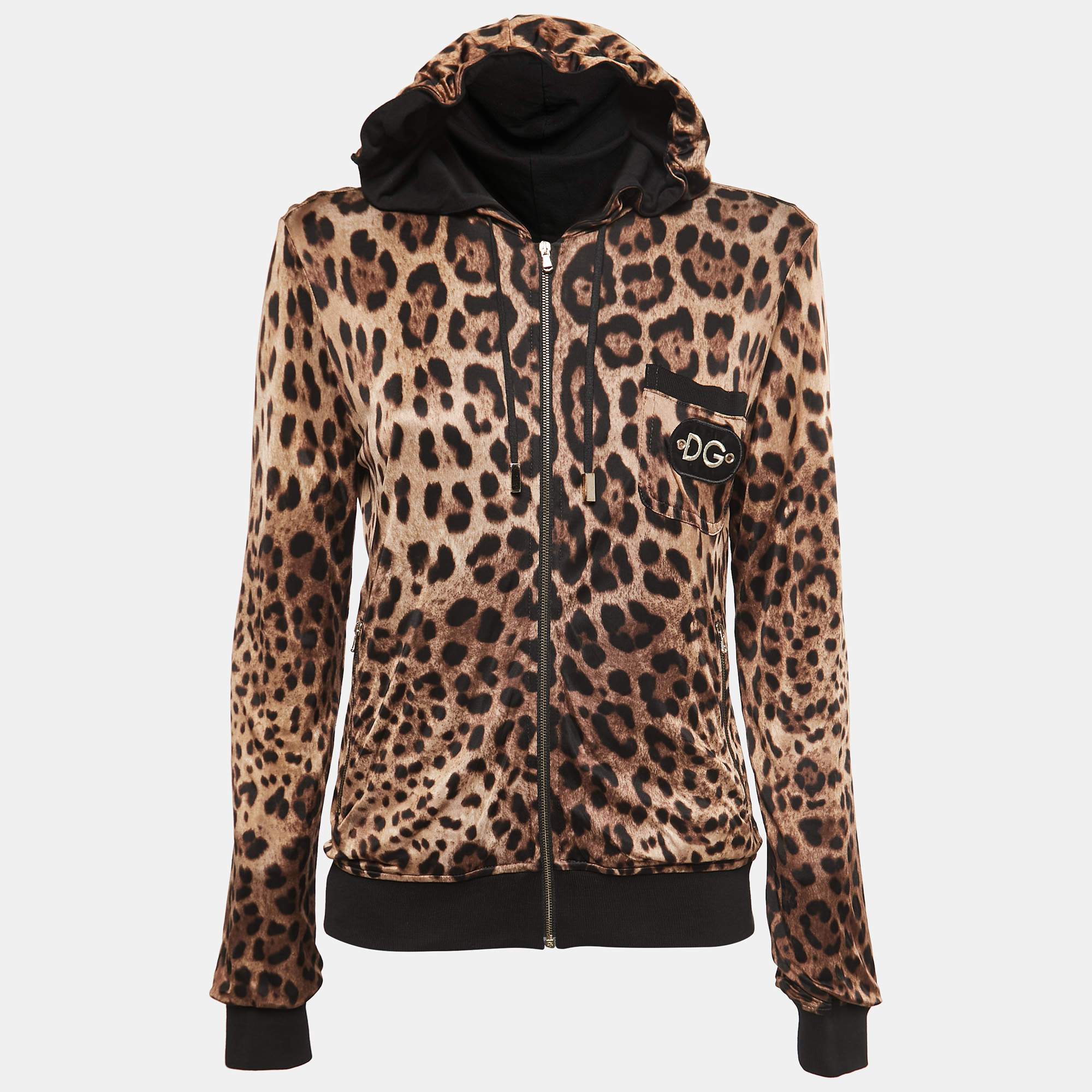 Dolce & Gabbana Brown Leopard Print Jersey Hoodie M