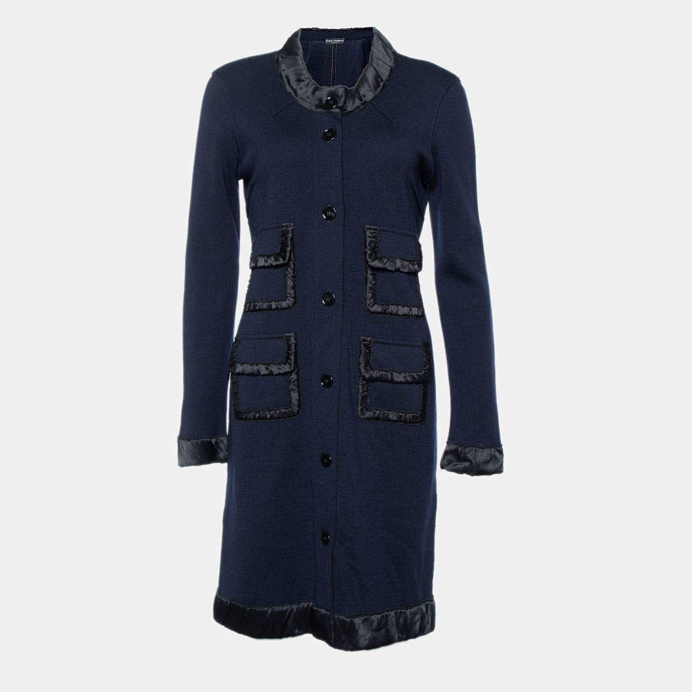Pre Owned Dolce & Gabbana Navy Blue Rib Knit Coat Dress S